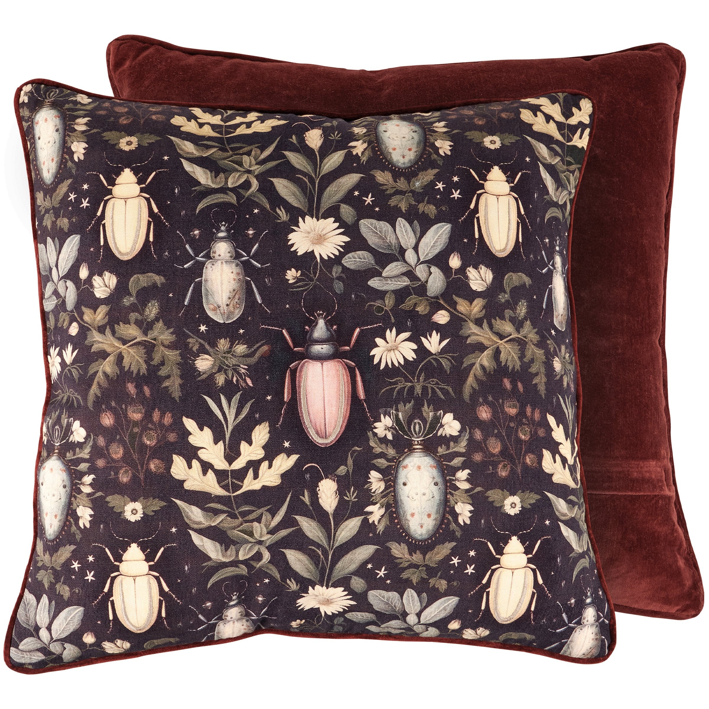 Dark Academia Beetle Floral Cotton Velvet Decorative Accent Pillow with Zipper