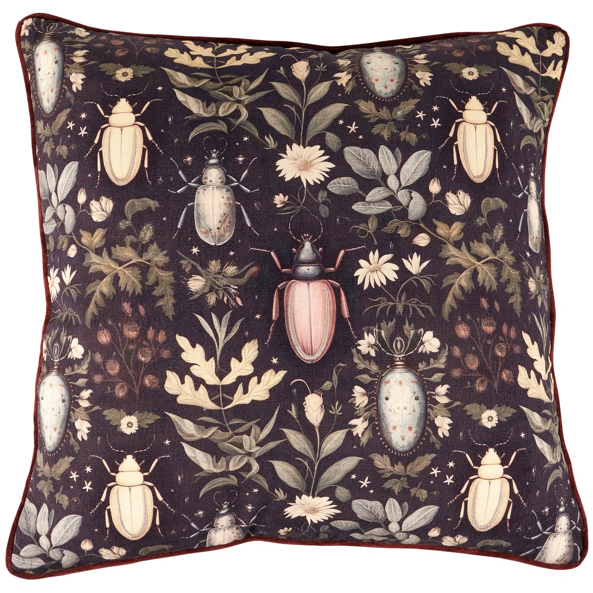 Dark Academia Beetle Floral Cotton Velvet Decorative Accent Pillow with Zipper