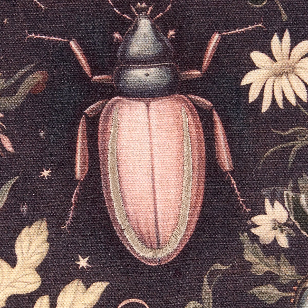 Dark Academia Beetle Floral Cotton Velvet Decorative Accent Pillow with Zipper