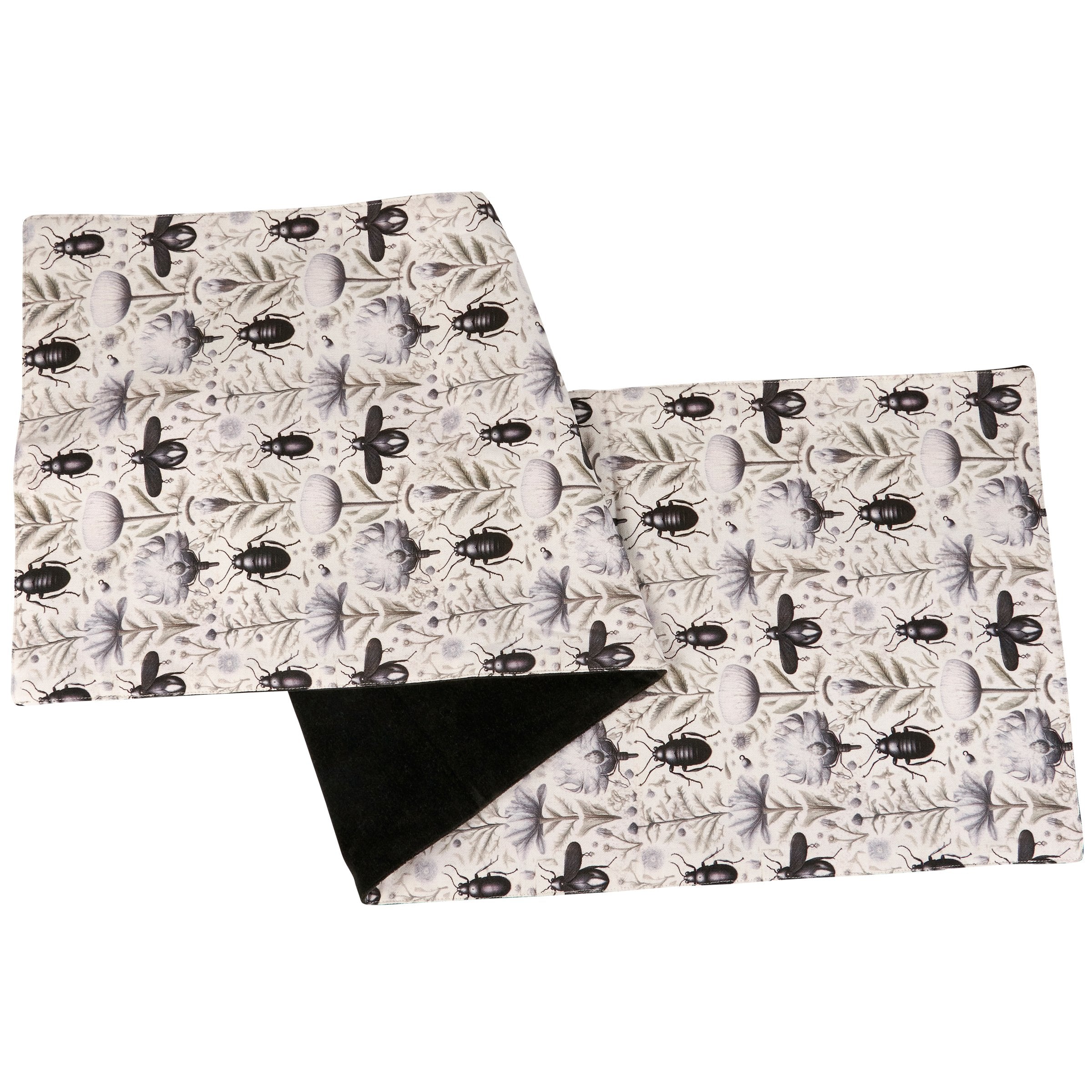 Charming Reversible Beetles & Florals Cotton Velvet Table Runner 52x15 Inches
