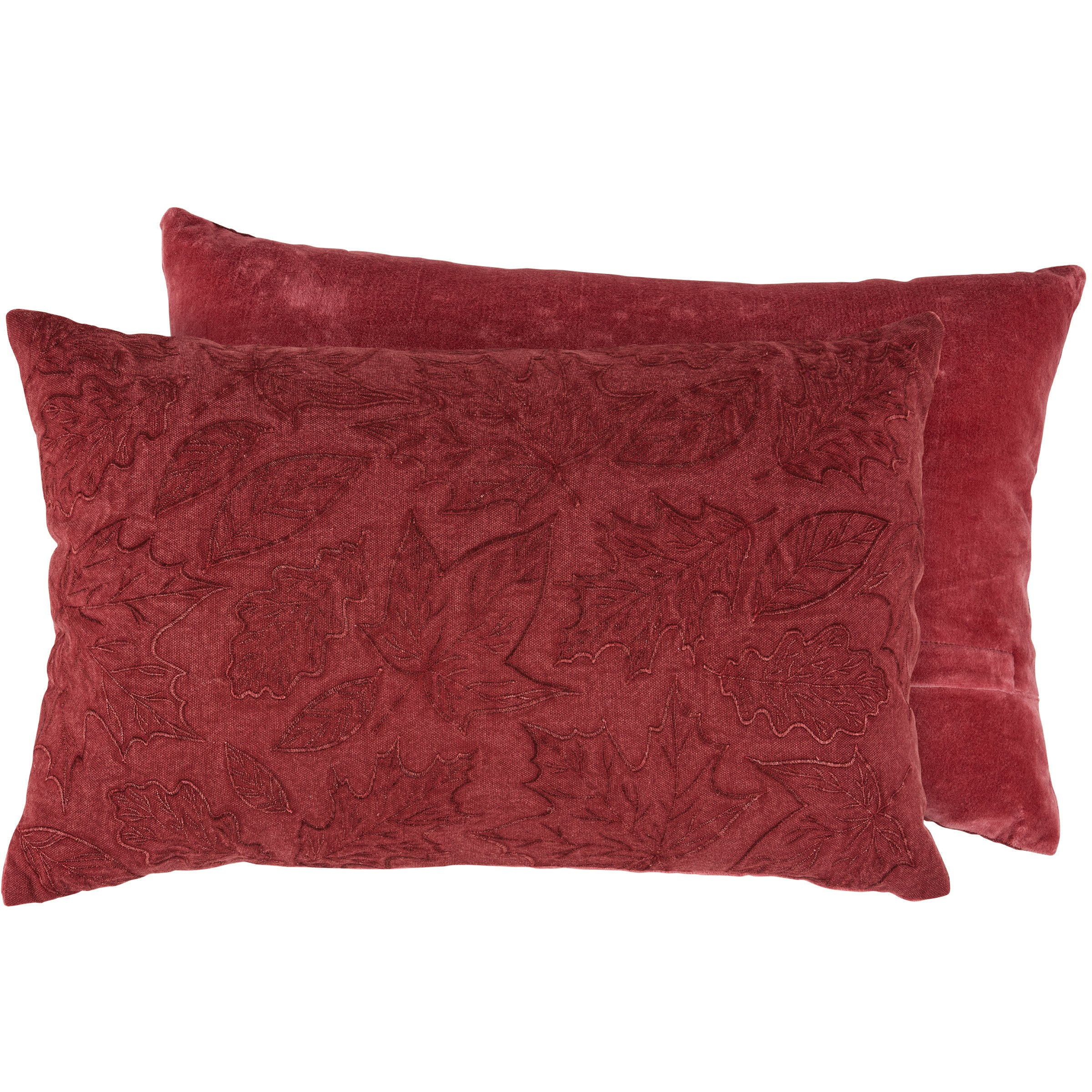 Embroidered Falling Leaves Autumn Red Cotton-Linen Decorative Pillow by Primitives by Kathy
