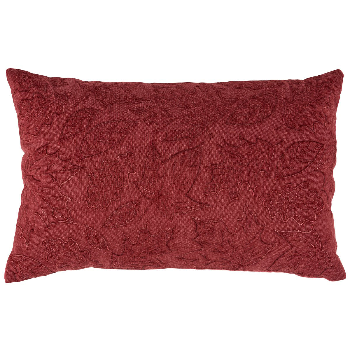 Embroidered Falling Leaves Autumn Red Cotton-Linen Decorative Pillow by Primitives by Kathy