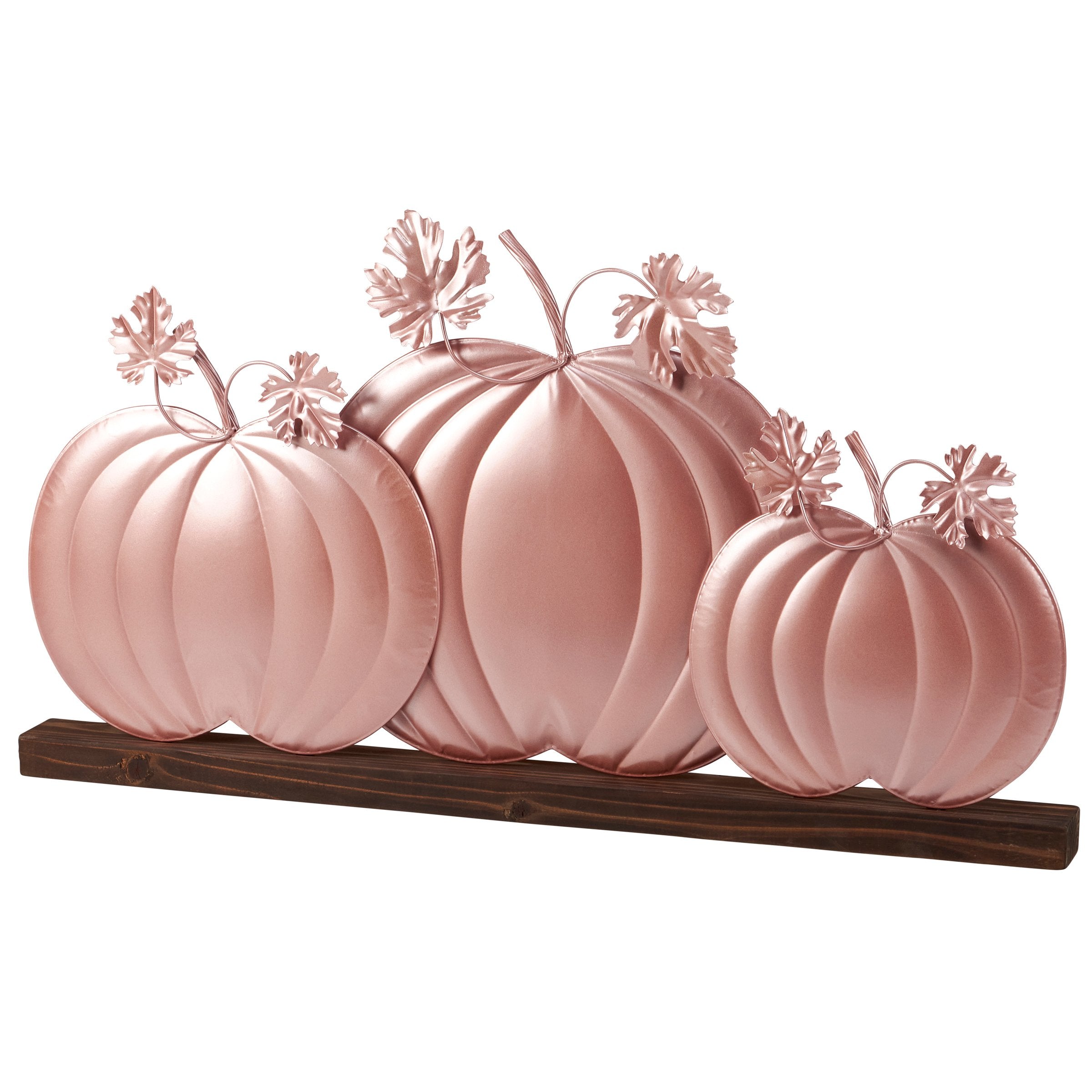 Chic Blush Metallic Pumpkin Slat Sitter - Freestanding Metal & Wood Fall Decor