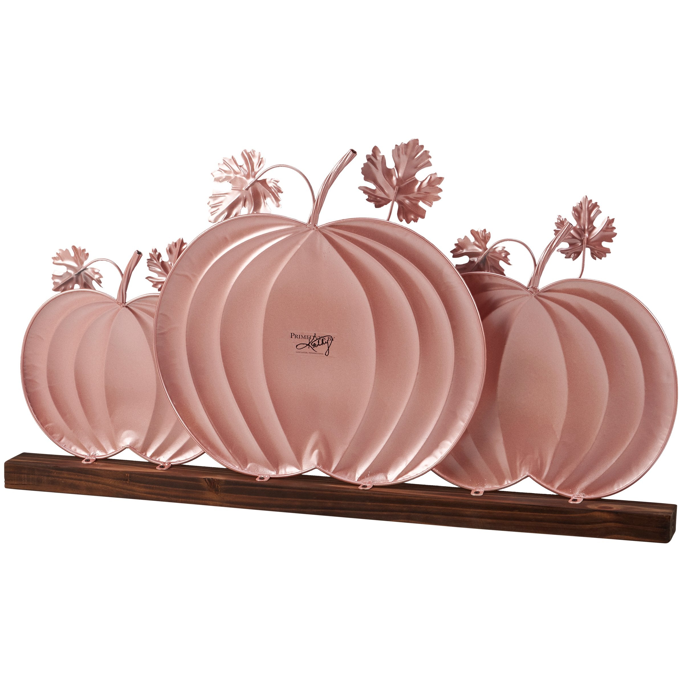 Chic Blush Metallic Pumpkin Slat Sitter - Freestanding Metal & Wood Fall Decor