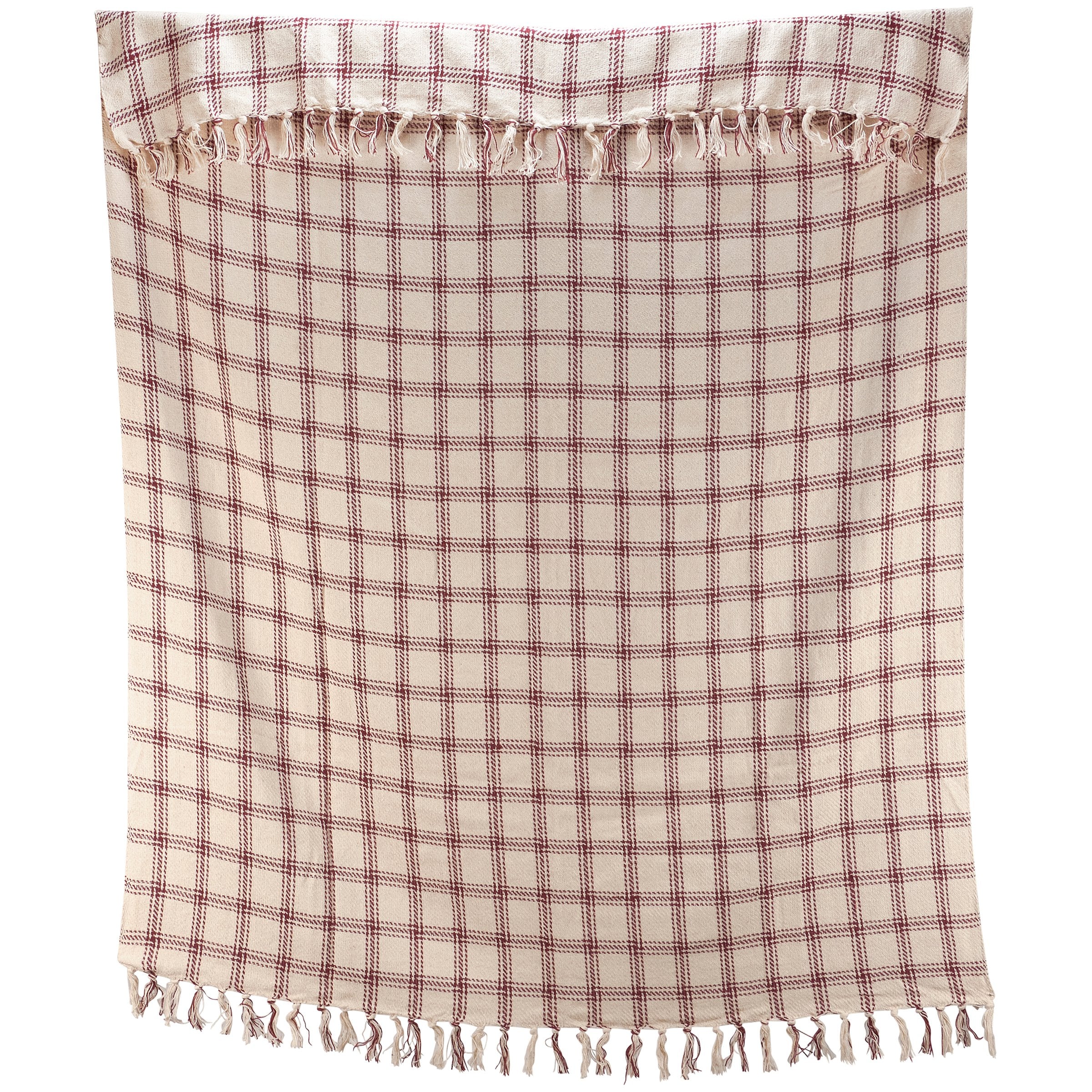 Cozy Burgundy Plaid Cotton Throw Blanket with Tassels for Fall Decor