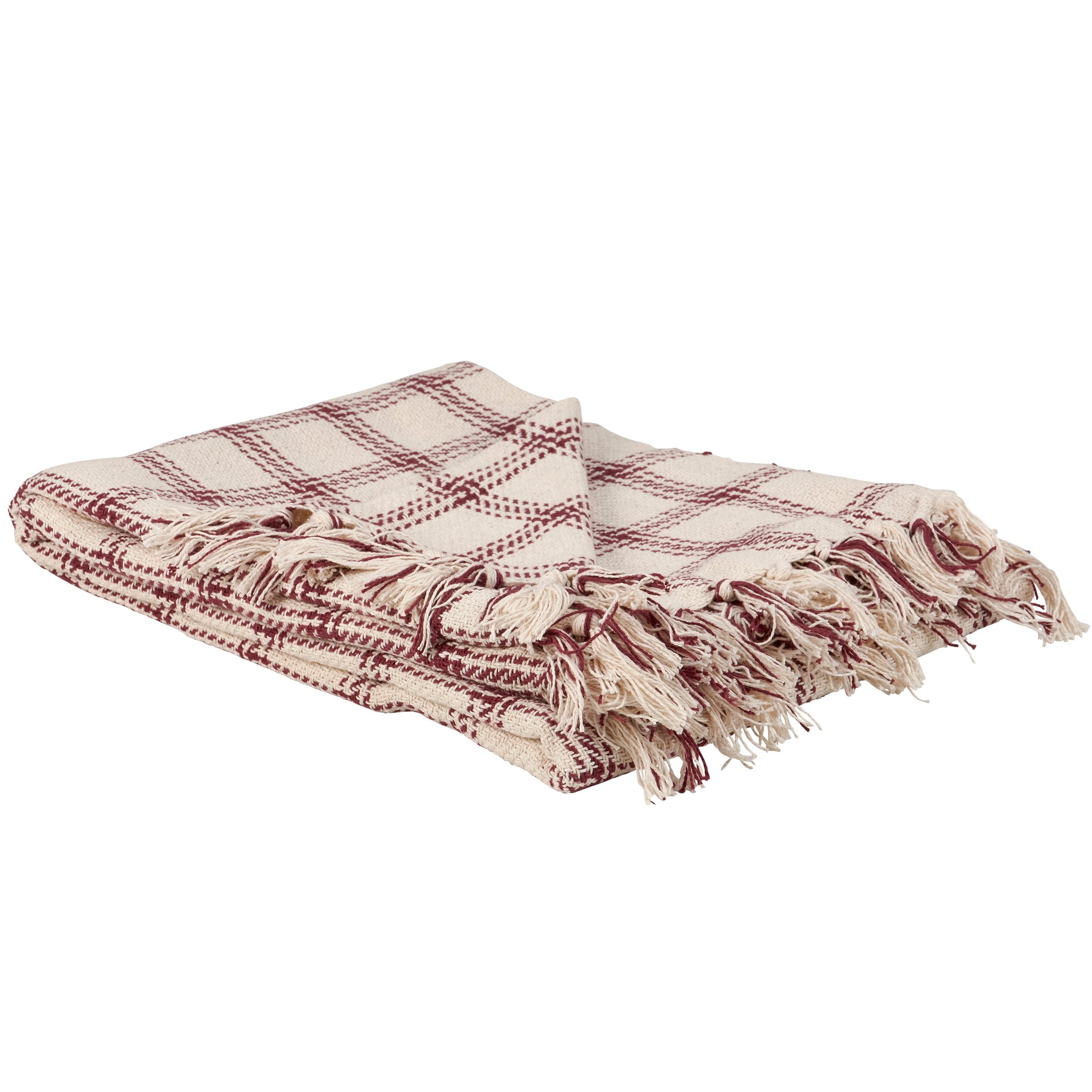 Cozy Burgundy Plaid Cotton Throw Blanket with Tassels - Fall & Harvest Decor