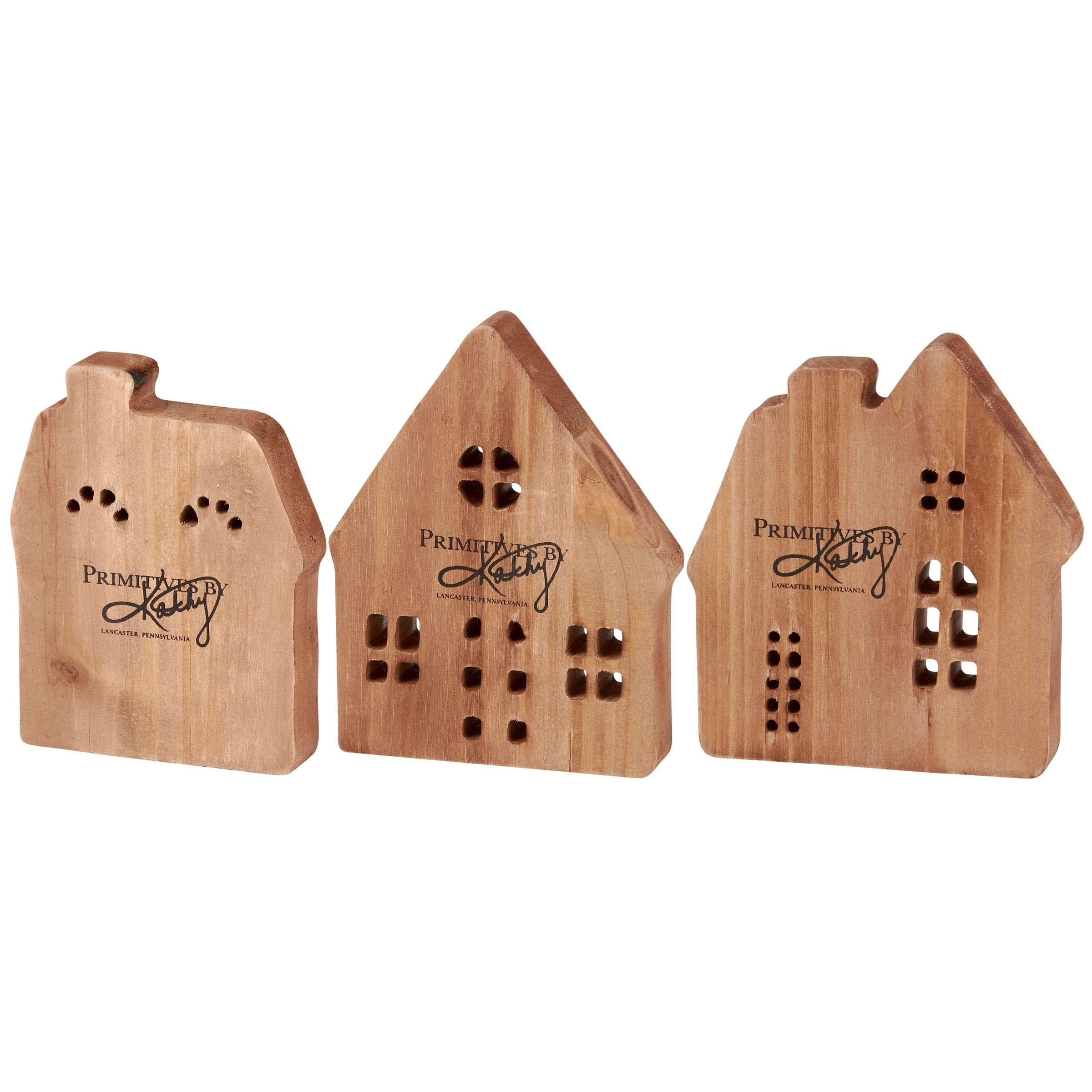 Festive Hand-Painted Gingerbread Village Chunky Wood Sitter Set Christmas Decor