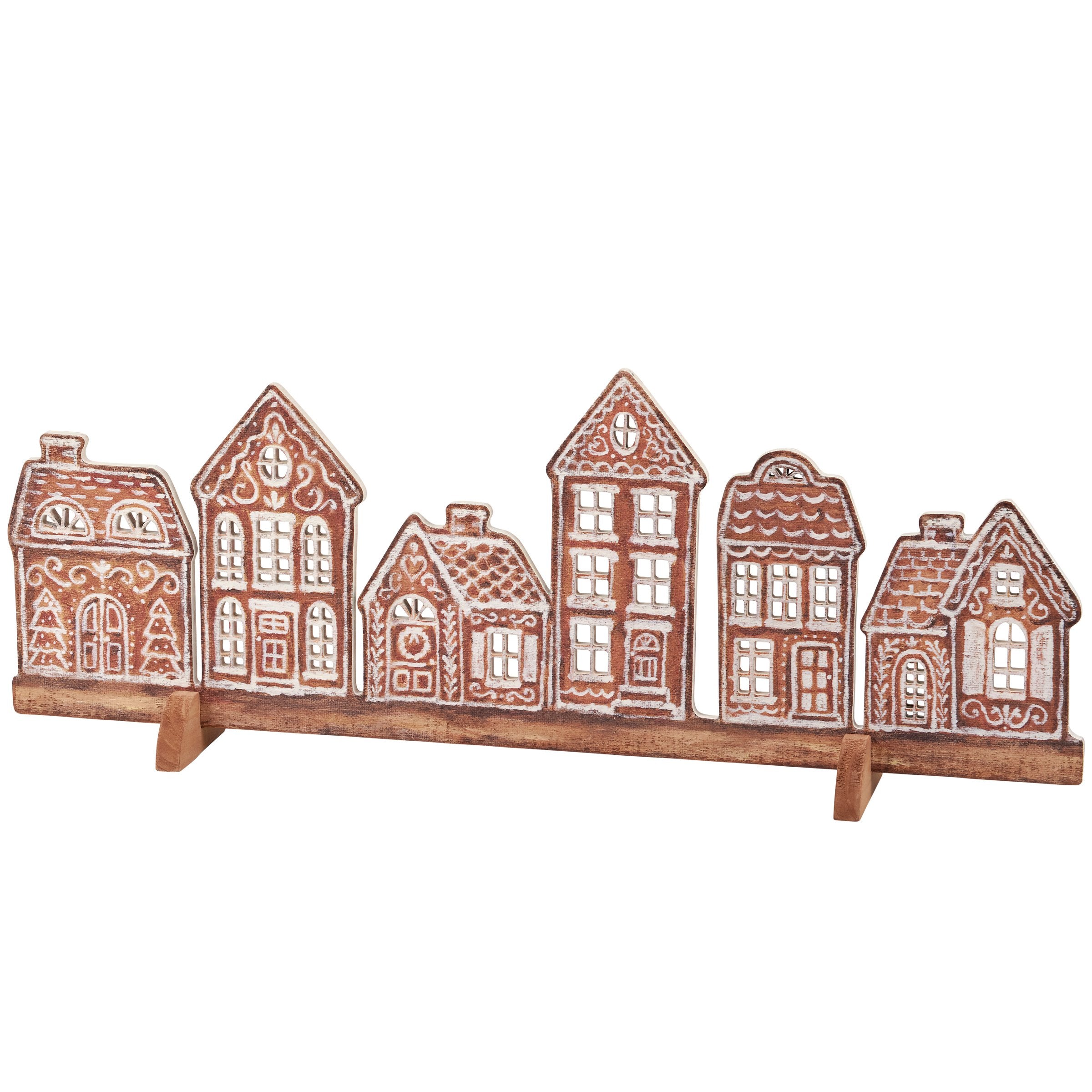 Charming Wooden Gingerbread Village Stand Up Christmas Holiday Decor Double-Sided Burlap Canvas