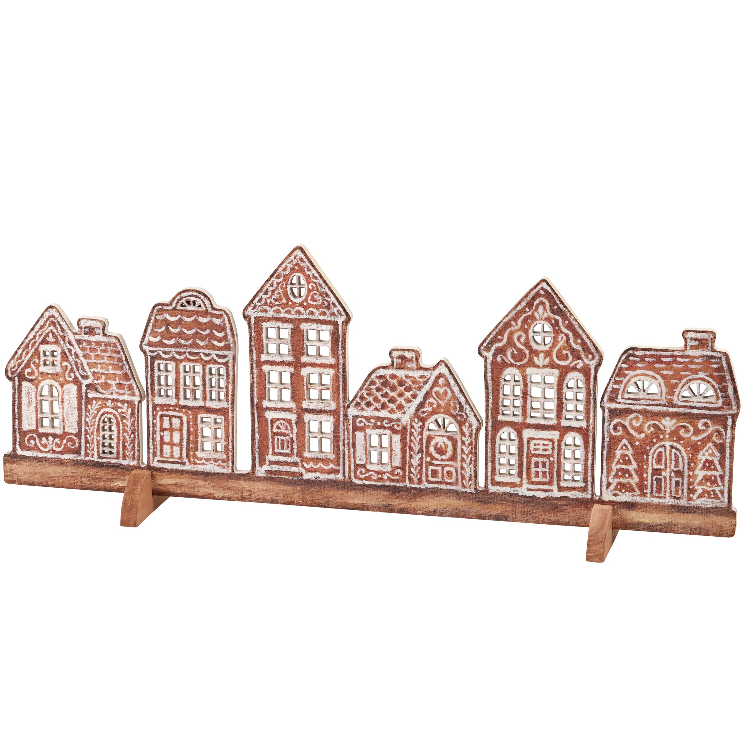 Charming Wooden Gingerbread Village Stand Up Christmas Holiday Decor Double-Sided Burlap Canvas