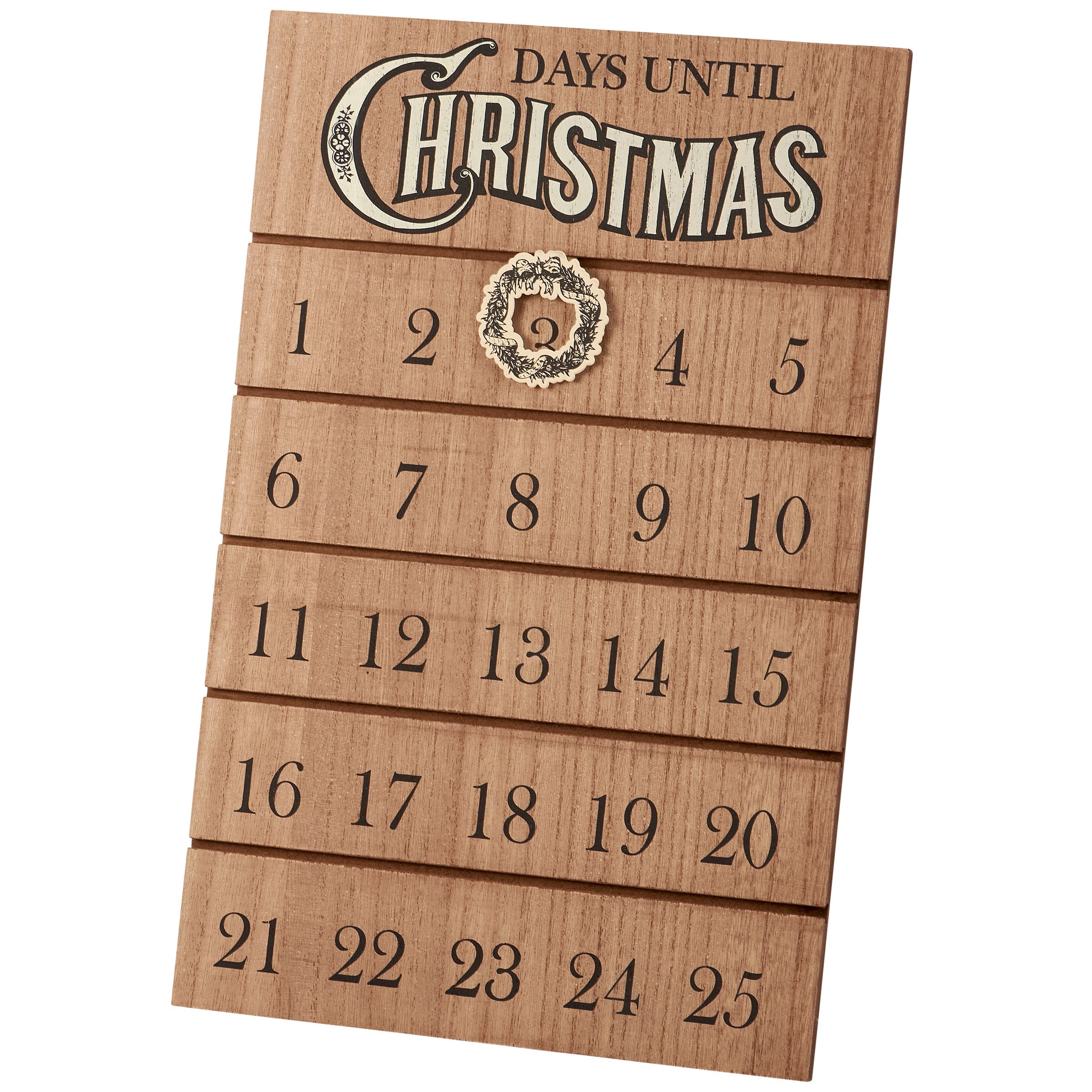 Vintage Wooden Slat Christmas Countdown Calendar with Sliding Wreath Icon