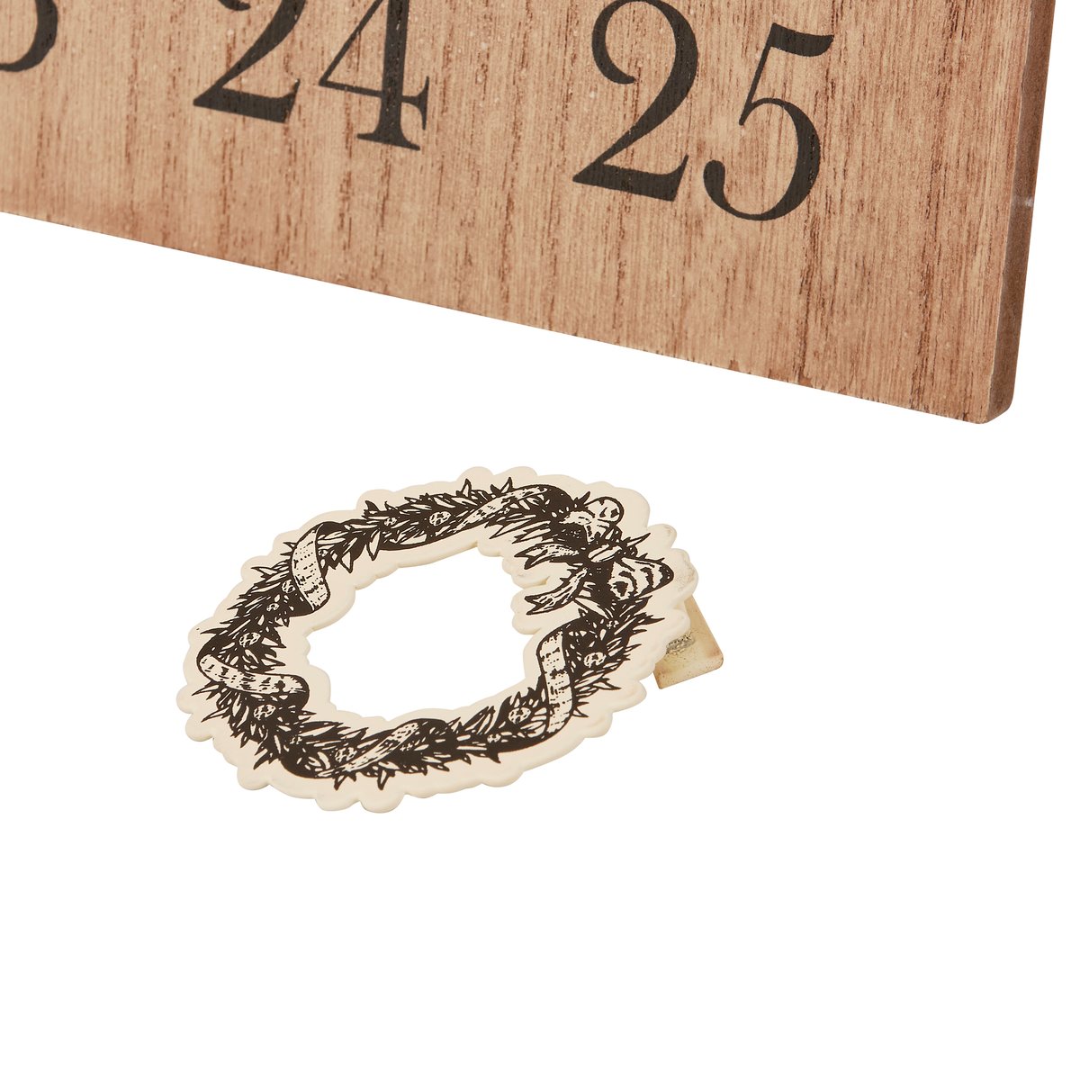 Vintage Wooden Slat Christmas Countdown Calendar with Sliding Wreath Icon