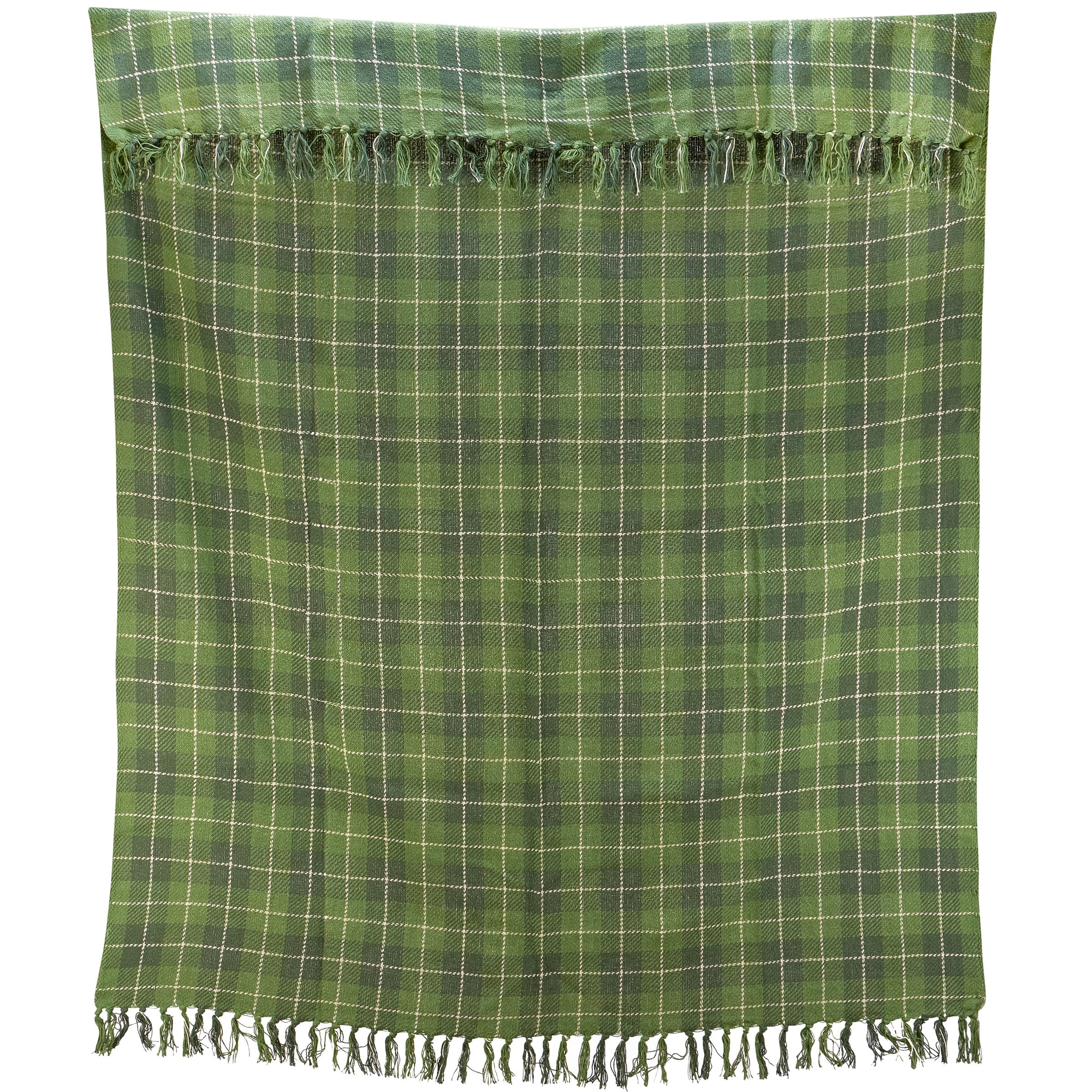 Cozy Green Tartan Plaid Cotton Throw Blanket with Tassels, Machine Washable