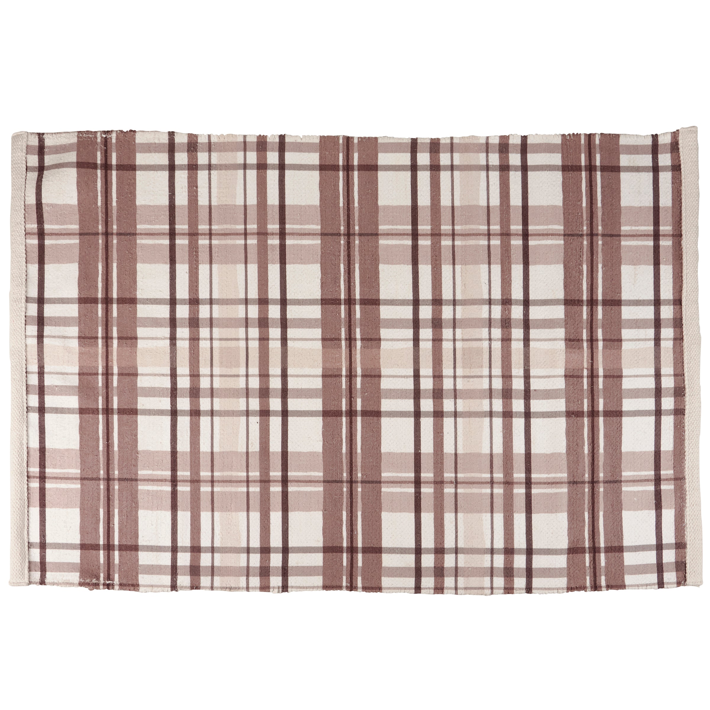 Charming Blush Plaid Cotton Rug – Skid-Resistant Indoor/Outdoor Fall Accent