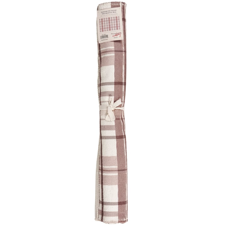 Charming Blush Plaid Cotton Rug – Skid-Resistant Indoor/Outdoor Fall Accent