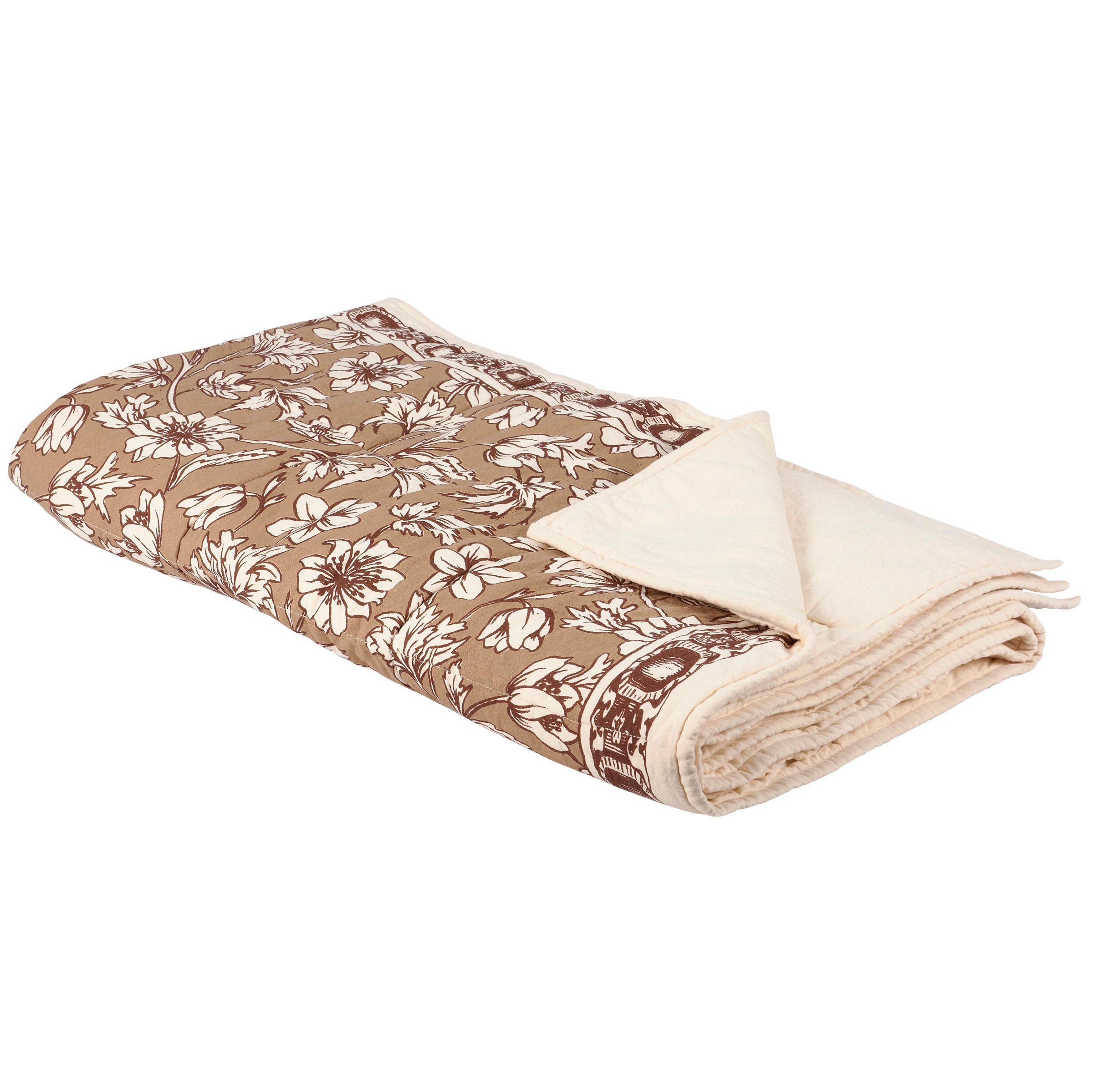Luxurious Quilted Floral Damask Cotton Throw Blanket for Rustic Home Comfort