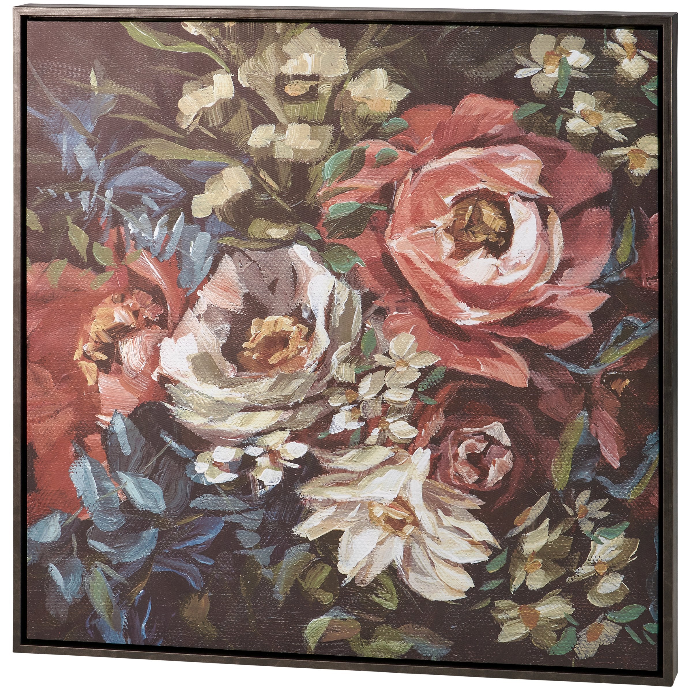 Captivating Moody Floral Canvas Wall Art, Hand-Painted Design, Floating Wood Frame, 24x24
