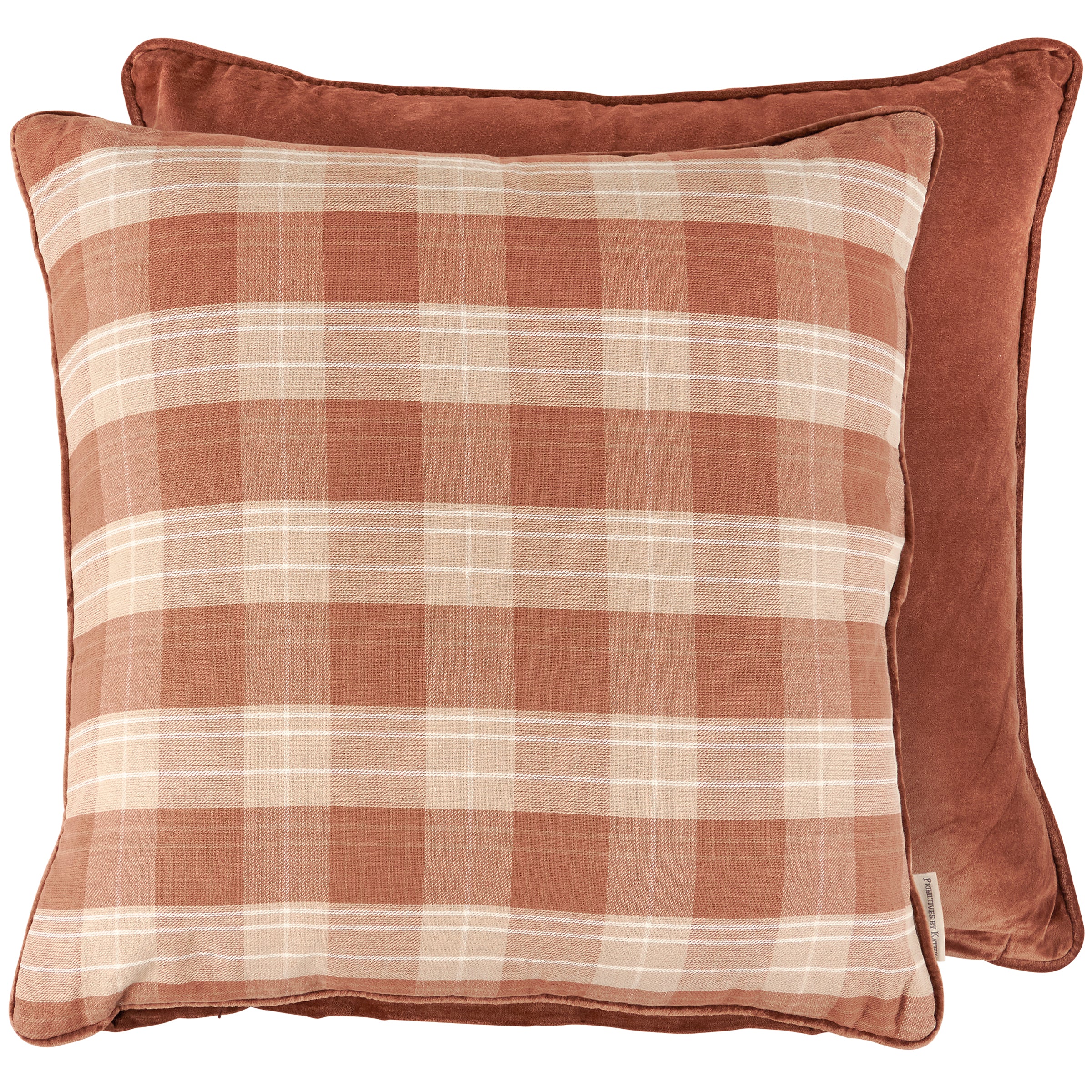 Rustic Farmhouse Brown Tartan Plaid Decorative Cotton Throw Pillow with Velvet Back