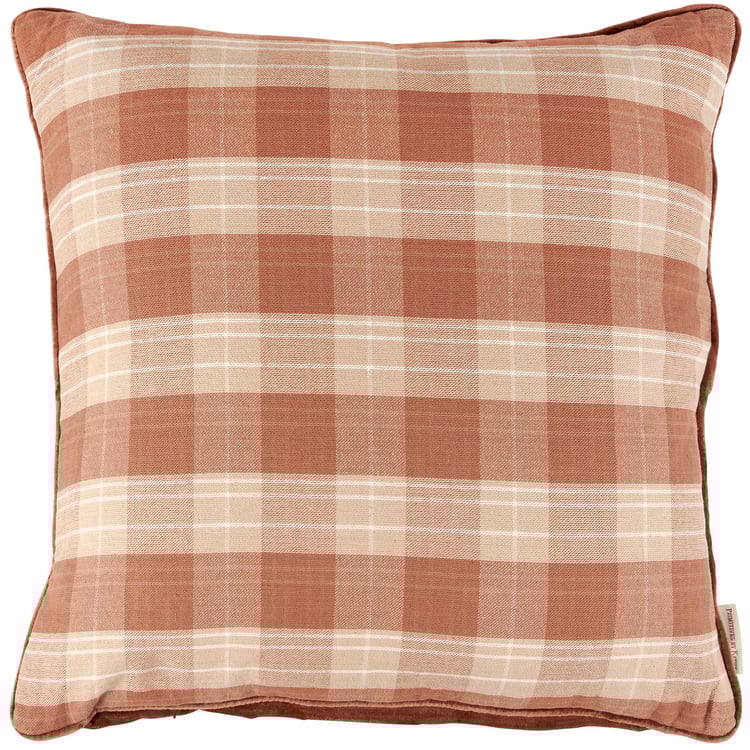 Rustic Farmhouse Brown Tartan Plaid Decorative Cotton Throw Pillow with Velvet Back