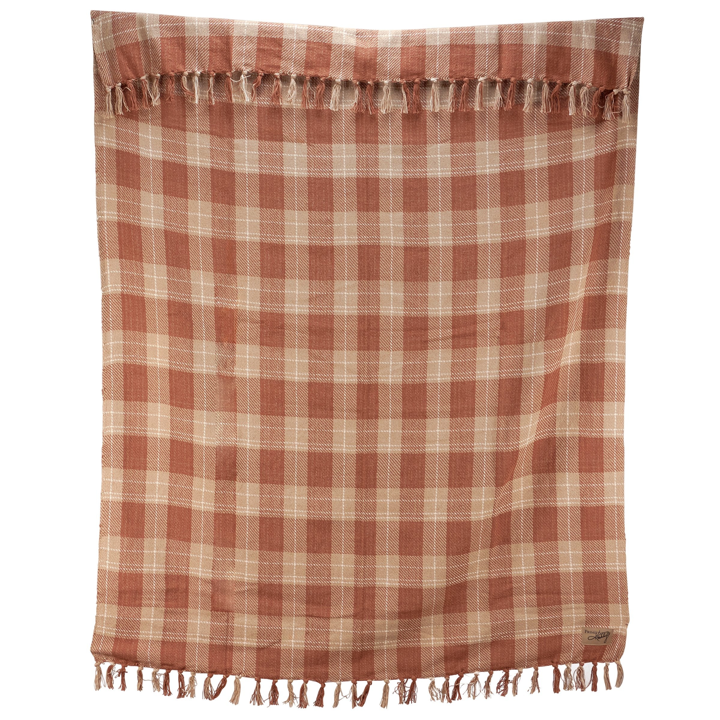 Soft Brown Tartan Cotton Throw Blanket with Tassels, Machine Washable