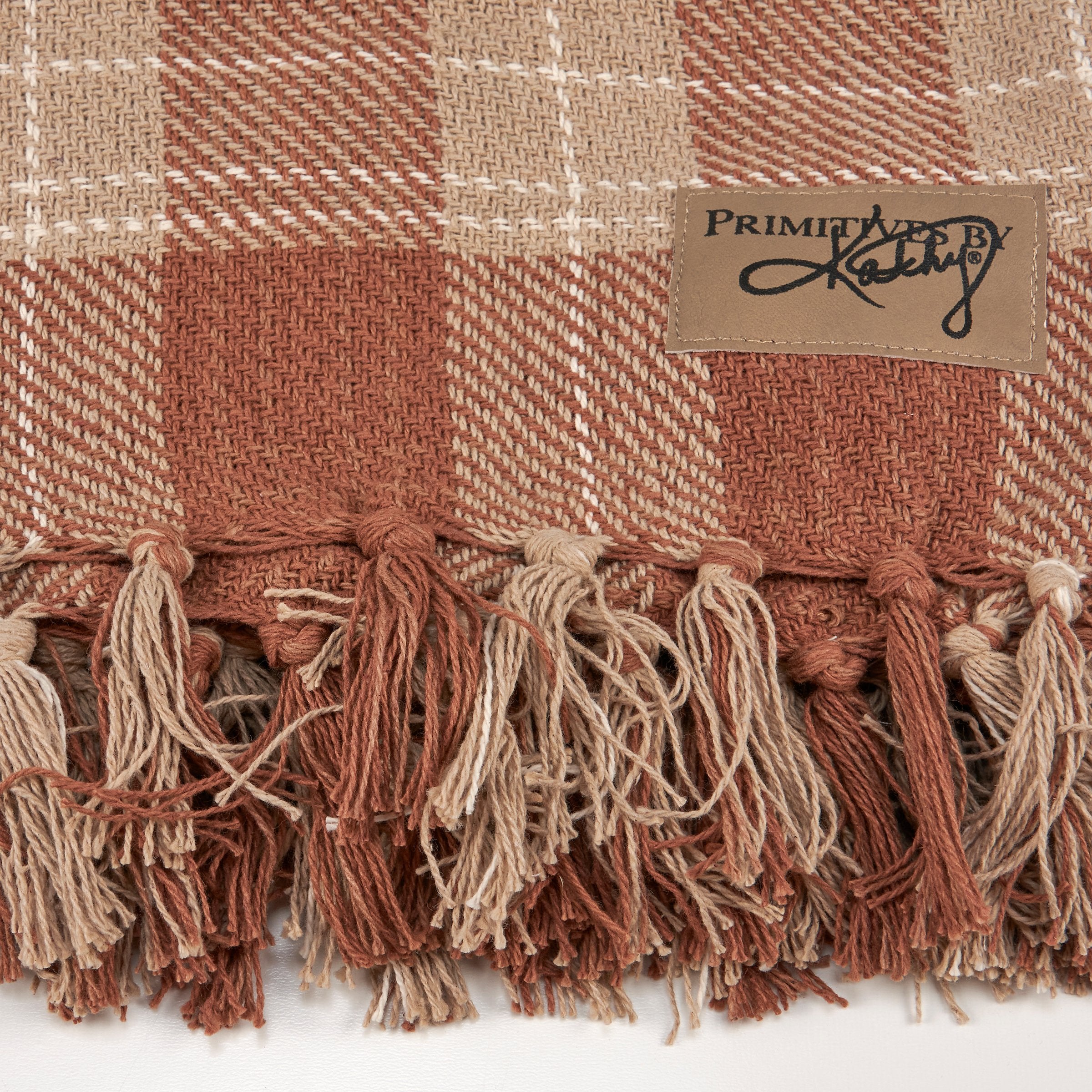 Soft Brown Tartan Cotton Throw Blanket with Tassels, Machine Washable