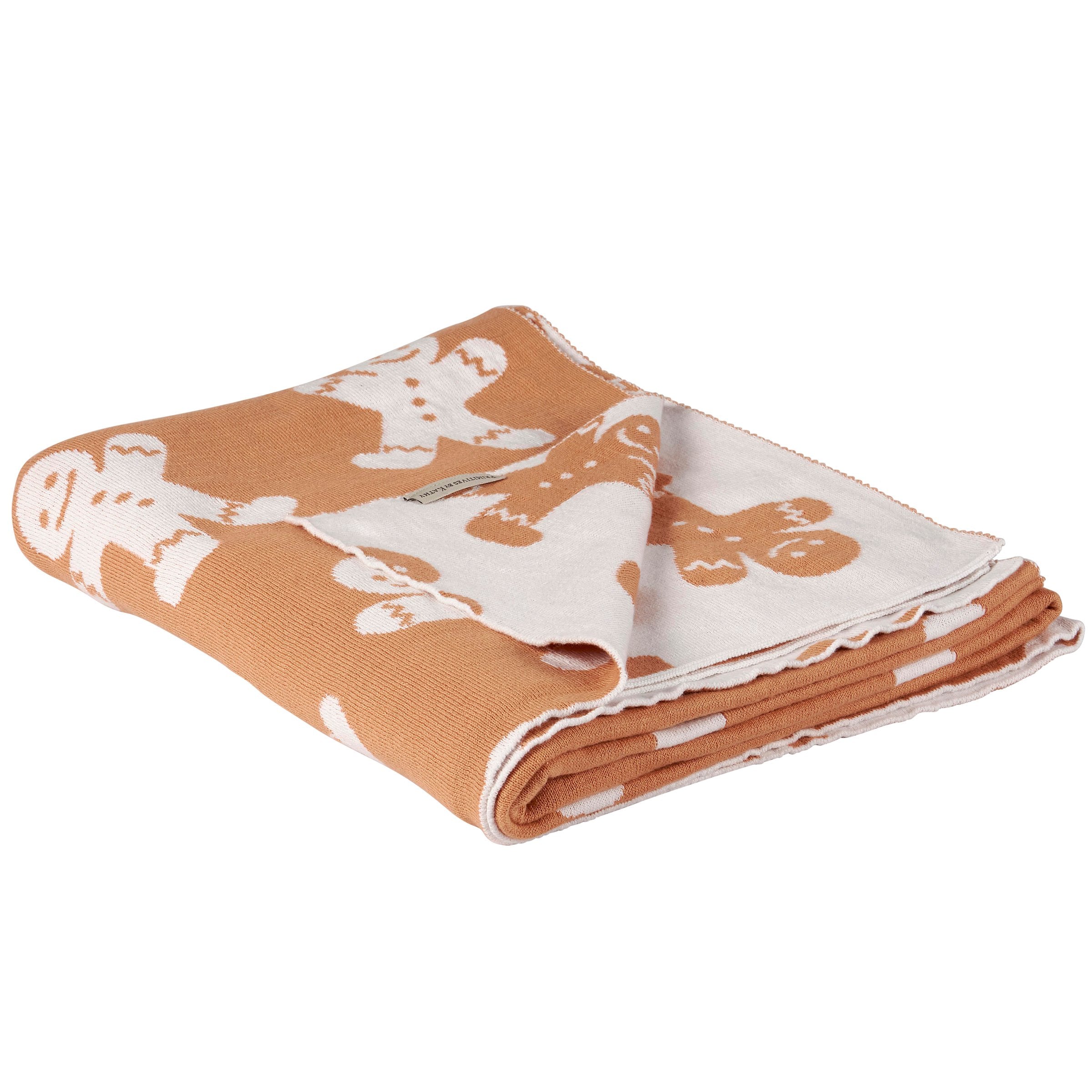 Cozy Reversible Jacquard Knit Gingerbread Men Cotton Christmas Throw Blanket