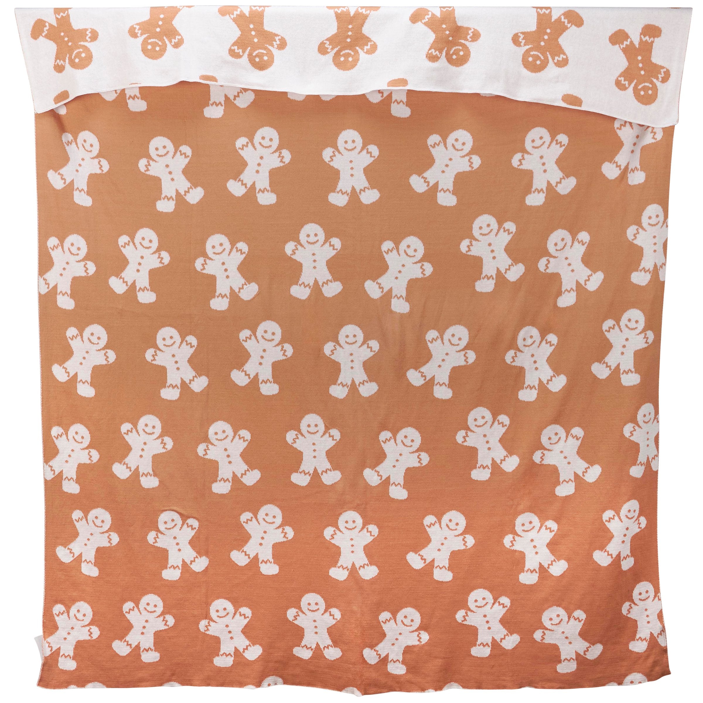 Cozy Reversible Jacquard Knit Gingerbread Men Cotton Christmas Throw Blanket