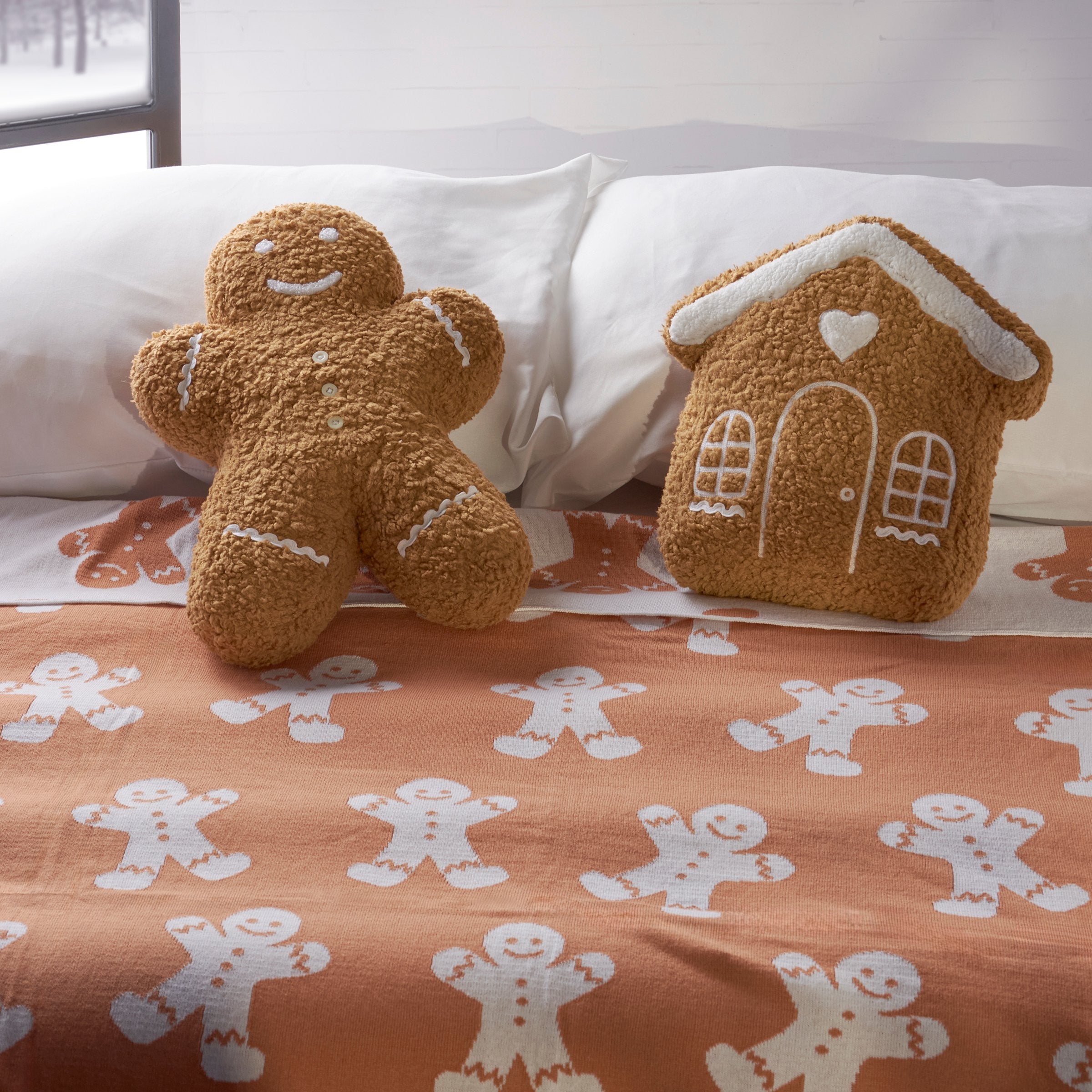 Cozy Sherpa Gingerbread House Shaped Pillow with Icing Detail for Festive Home Decor