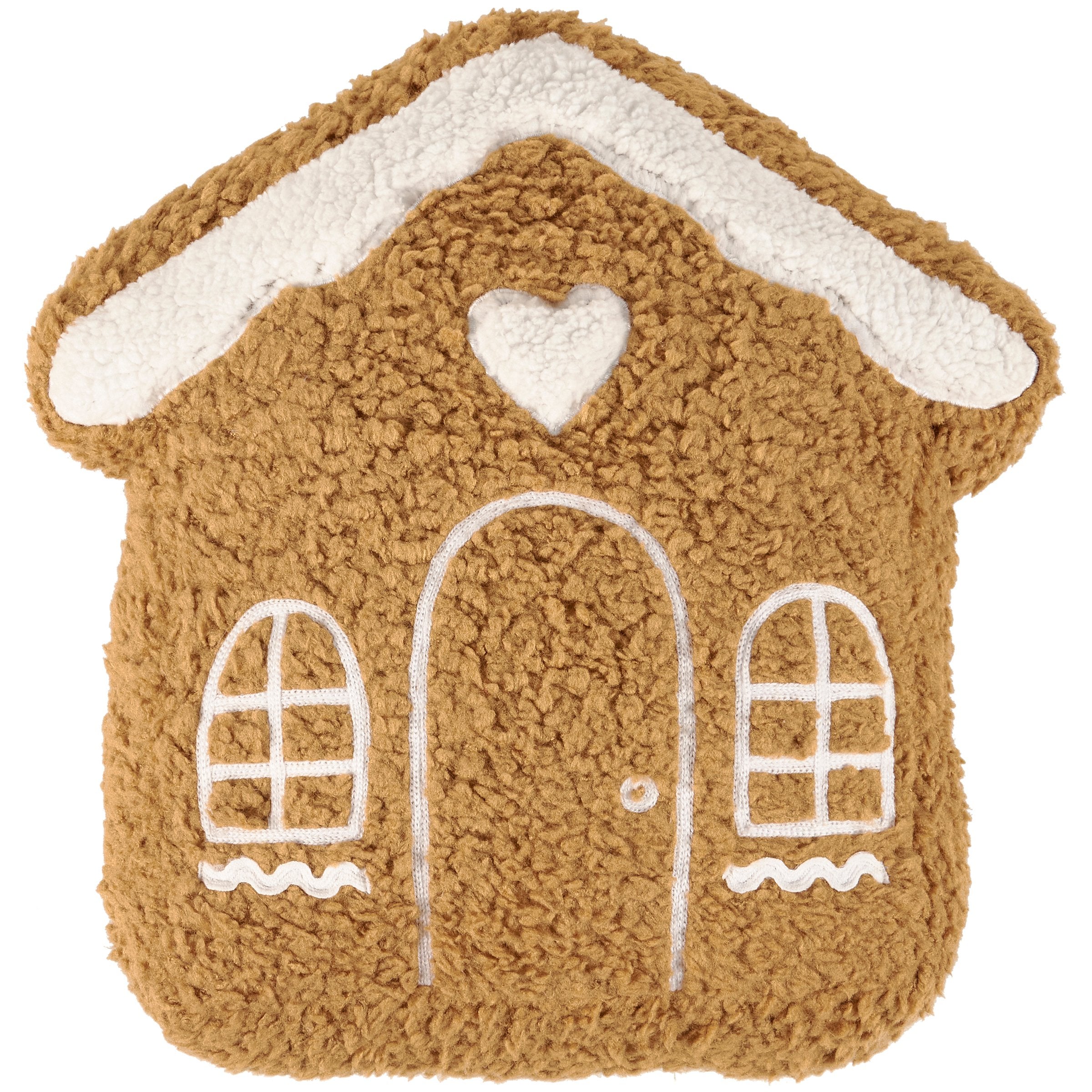 Cozy Sherpa Gingerbread House Shaped Pillow with Icing Detail for Festive Home Decor