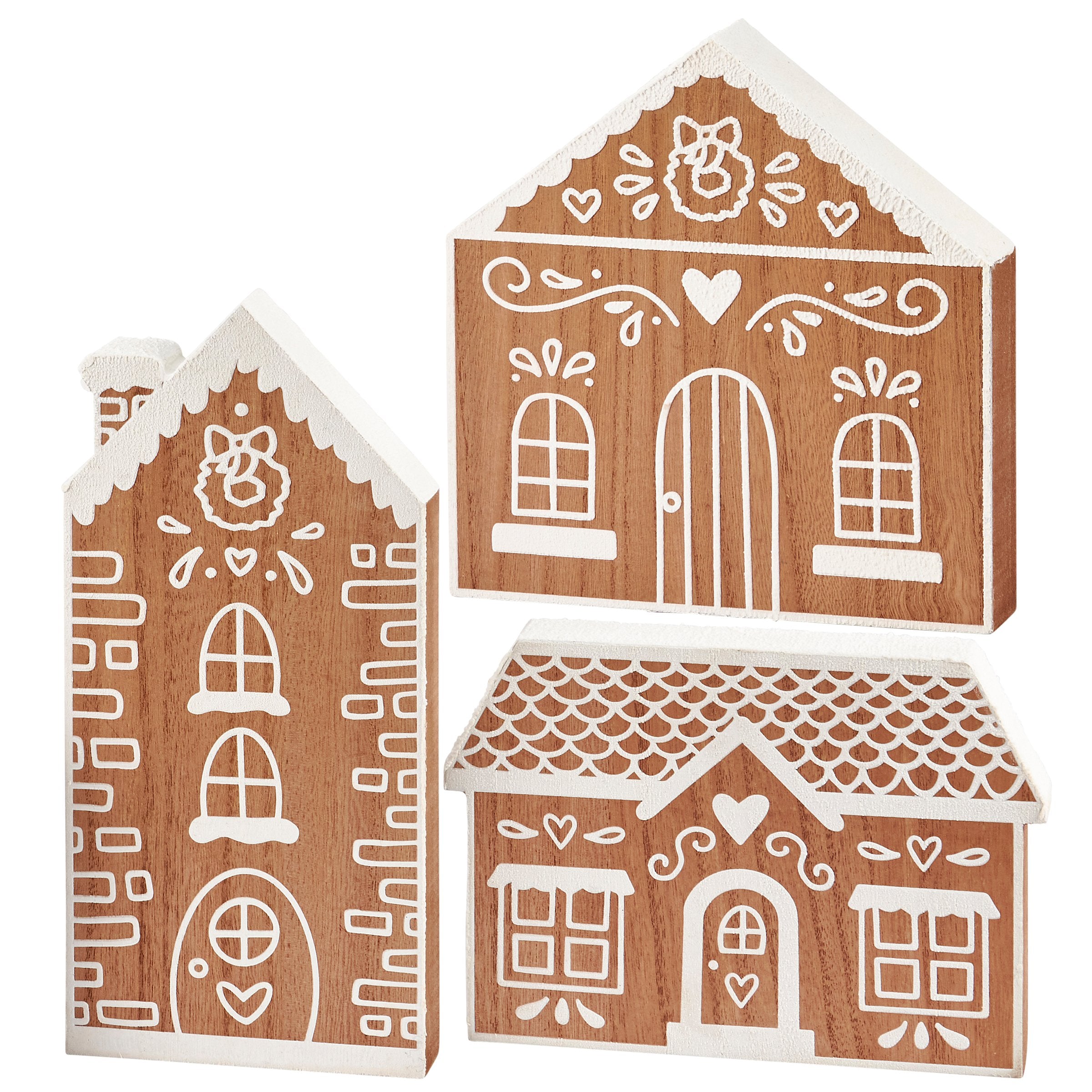 Charming Chunky Gingerbread House Sitter Set - 3 Piece Wooden Christmas Decor