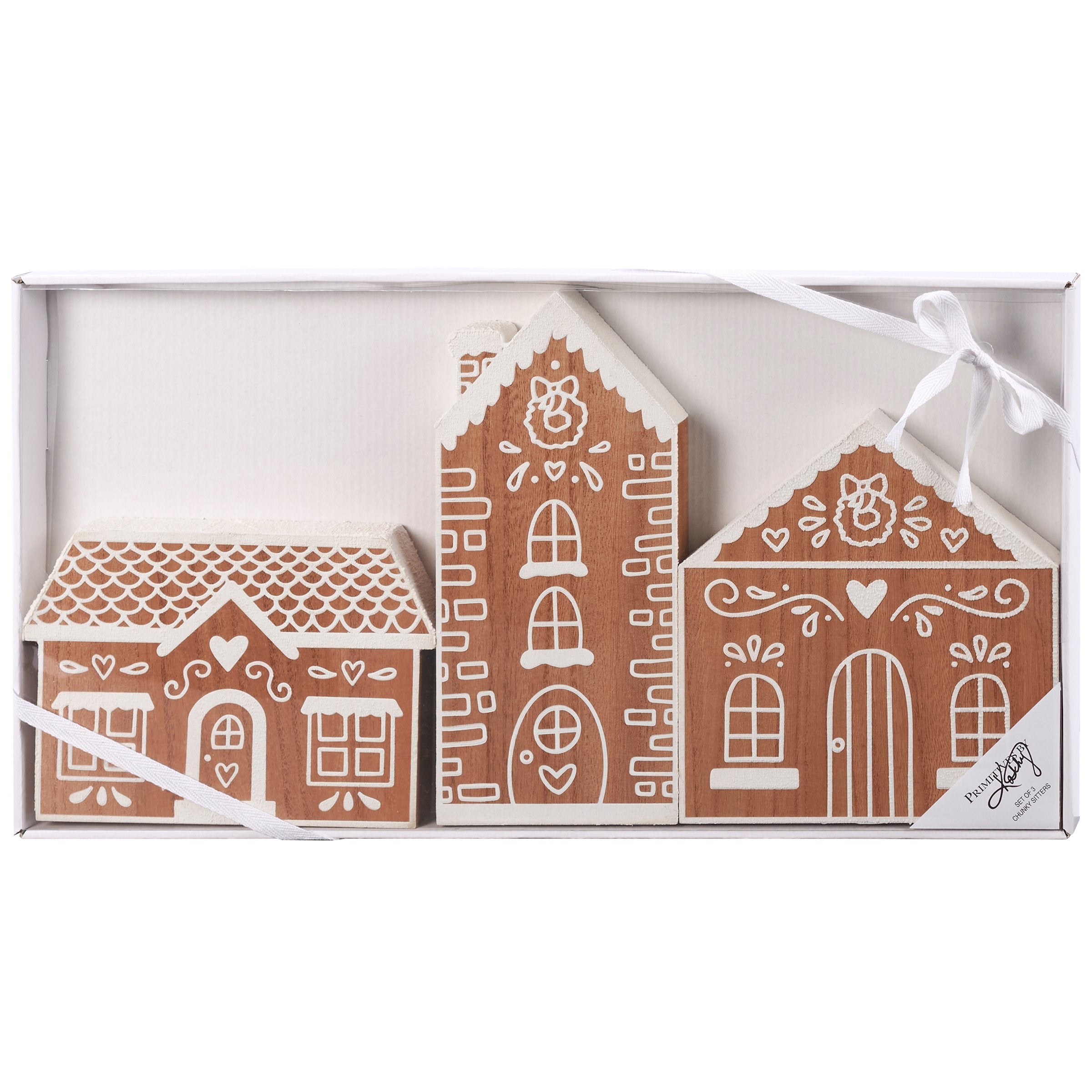 Charming Chunky Gingerbread House Sitter Set - 3 Piece Wooden Christmas Decor