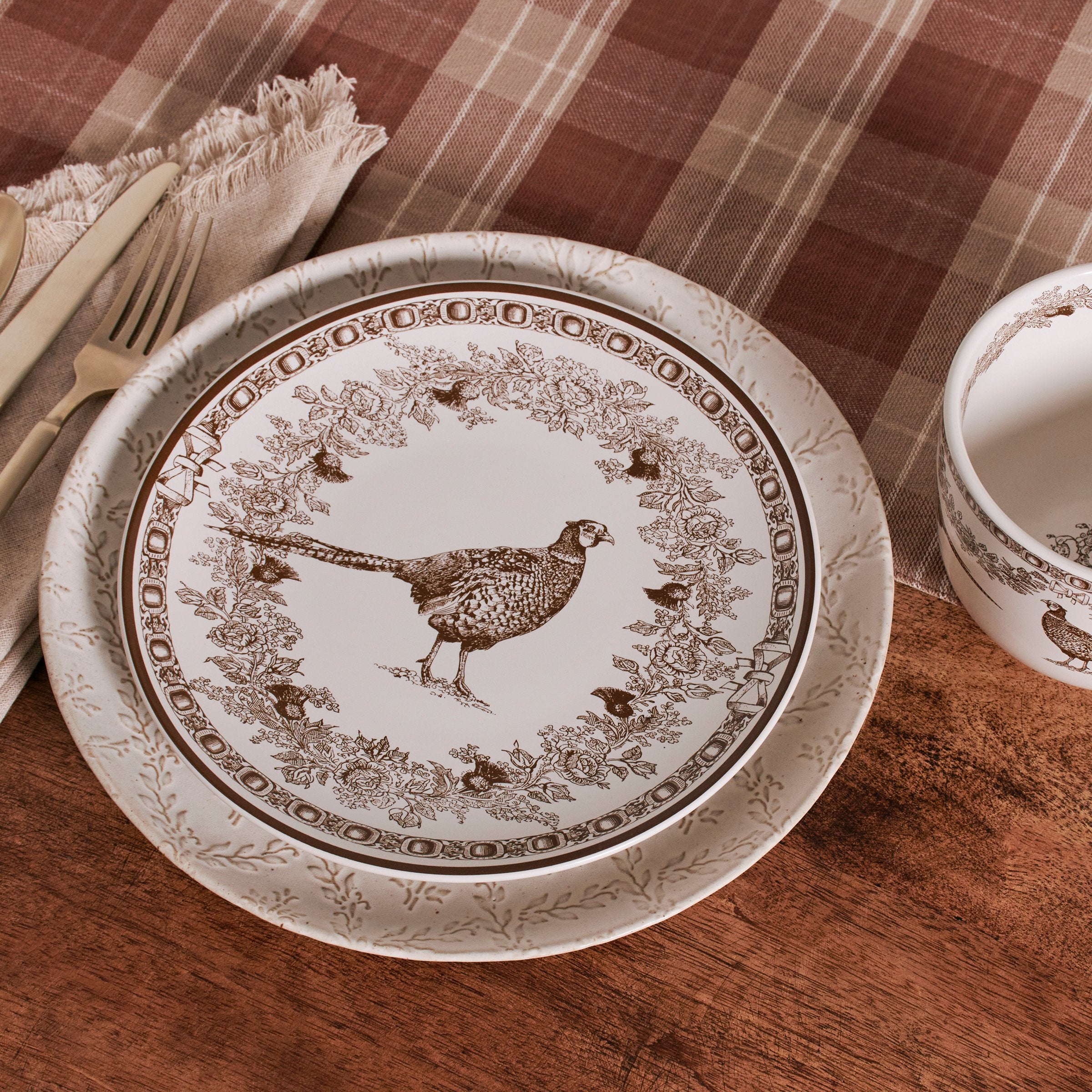 Rustic Stoneware Pheasant Dinner Plate - Vintage Collection - Microwave & Dishwasher Safe