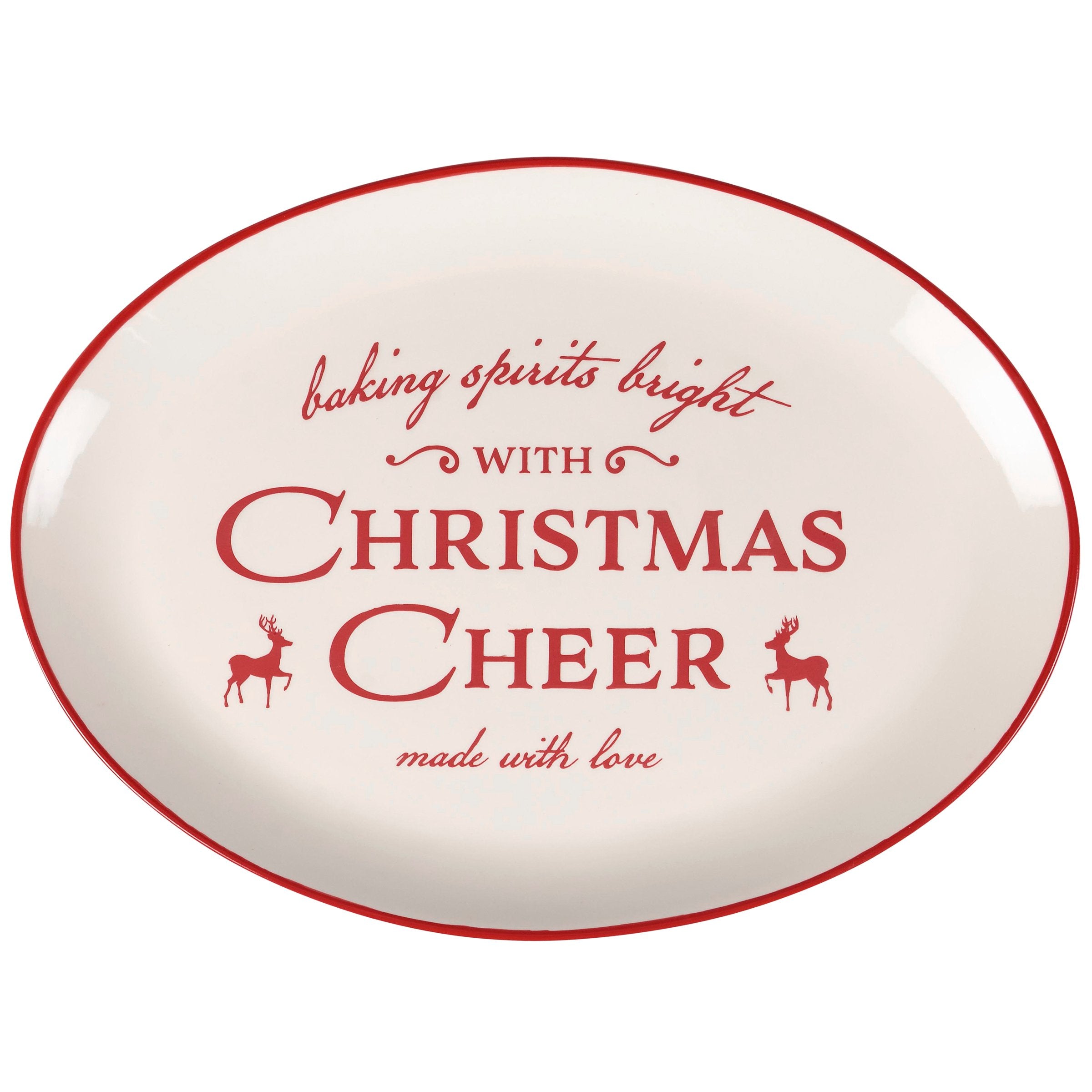 Festive Oval Christmas Cheer Stoneware Platter for Holiday Baking & Serving