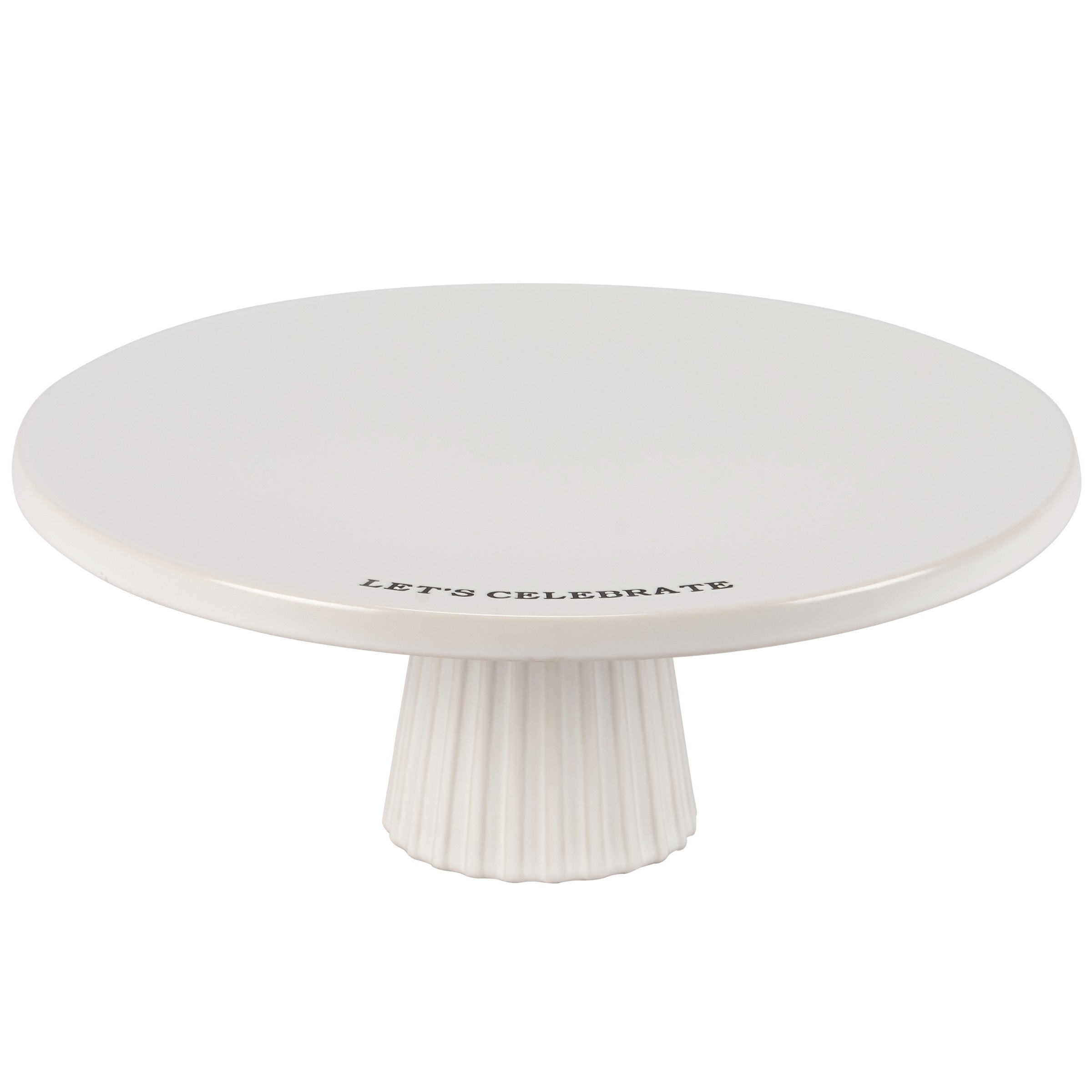 Elegant White Stoneware 'Let's Celebrate' Cake Stand - Food Safe Dessert Display