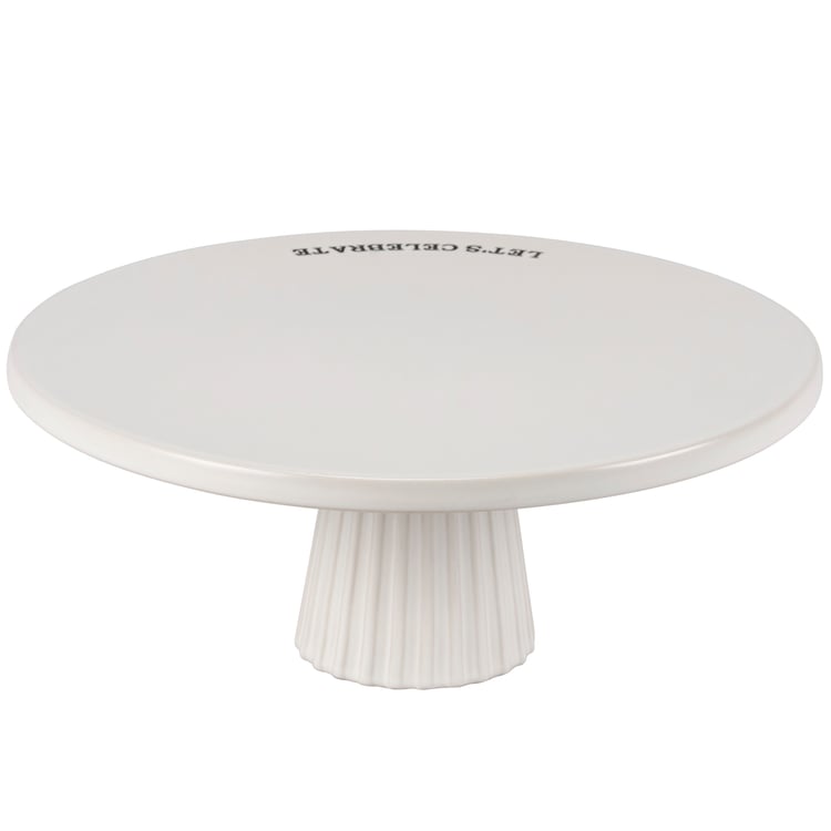 Elegant White Stoneware 'Let's Celebrate' Cake Stand - Food Safe Dessert Display