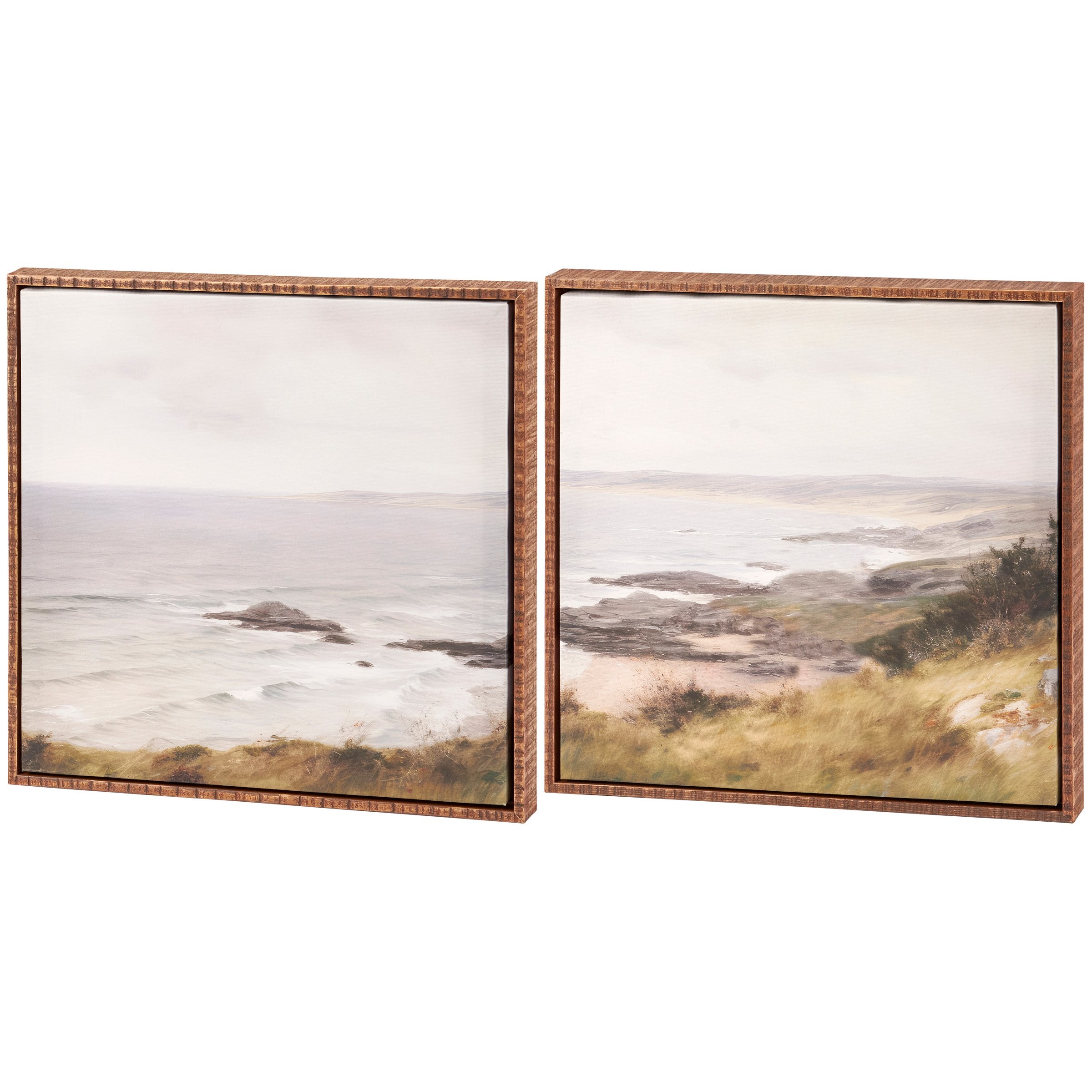 Two-Piece Coastal Shoreline Canvas Art Set with Natural Wood Frames