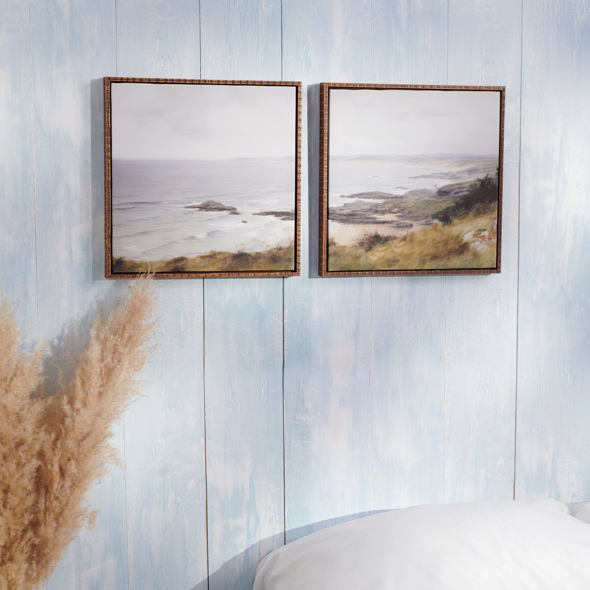 Two-Piece Coastal Shoreline Canvas Art Set with Natural Wood Frames