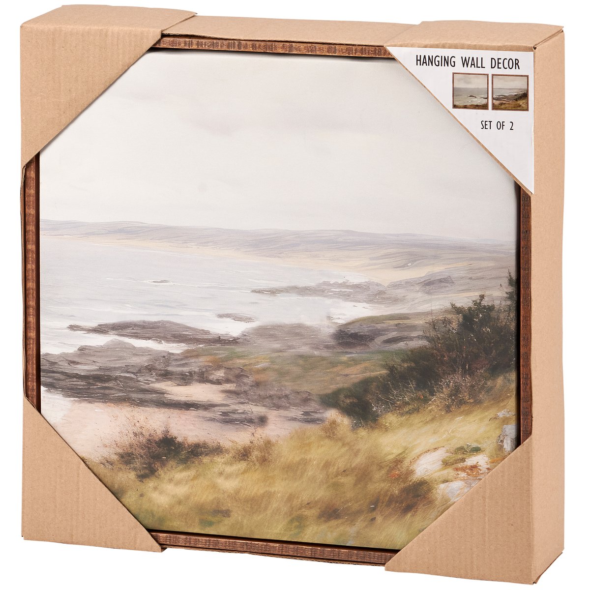 Two-Piece Coastal Shoreline Canvas Art Set with Natural Wood Frames