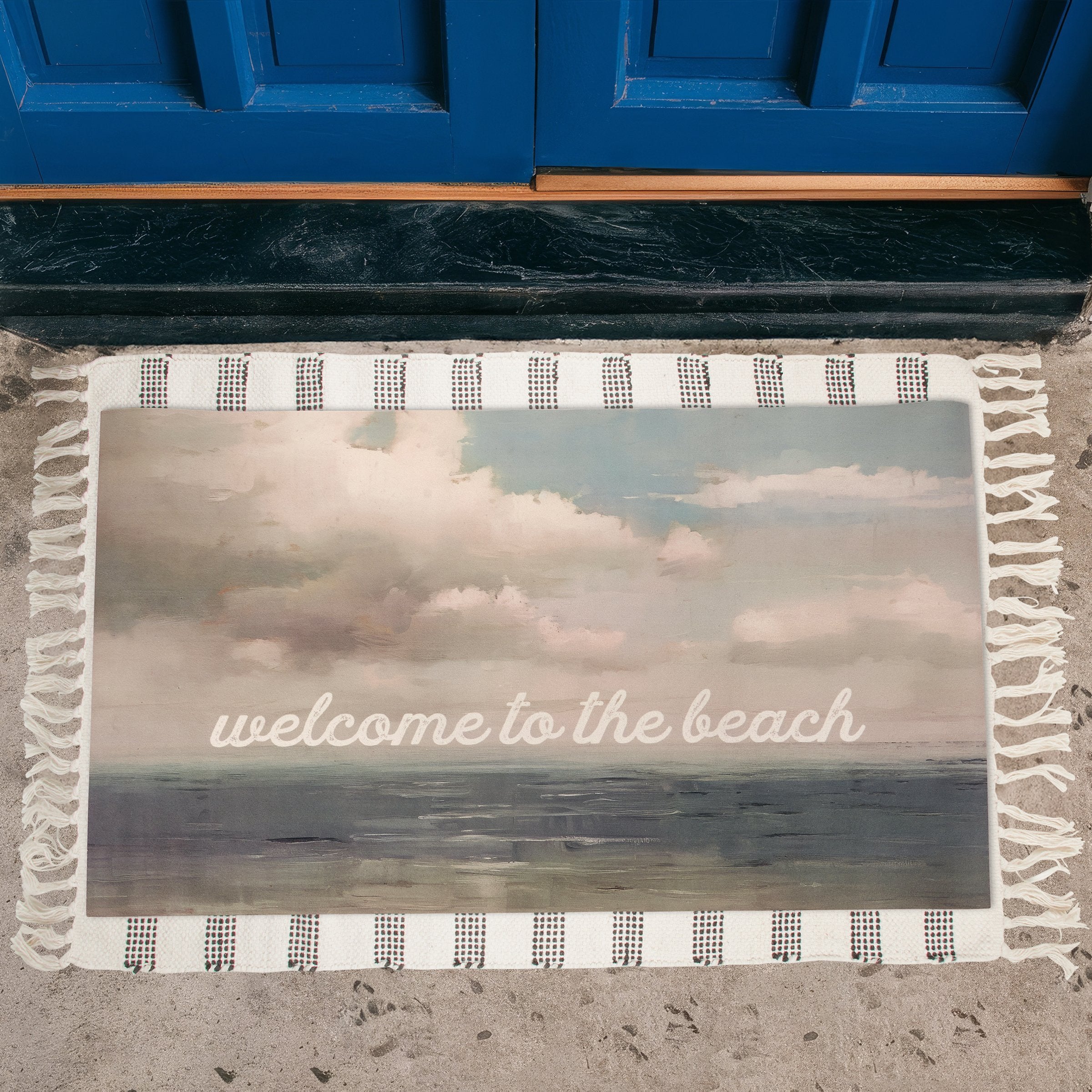 Charming Welcome To The Beach Rug: Indoor/Outdoor Polyester, Skid-Resistant Coastal Decor