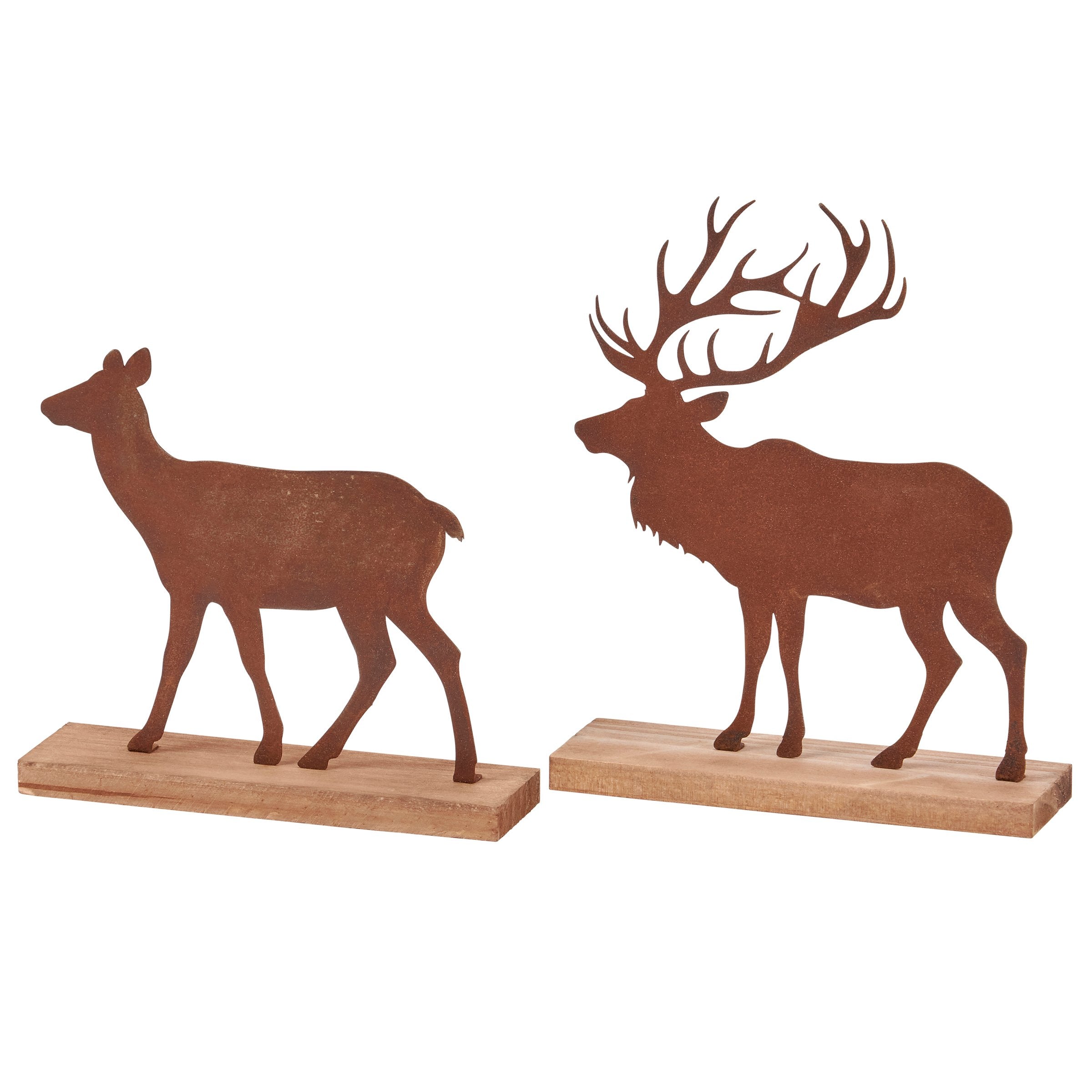 Rustic Metal Elk Stand Up Decor Set Pair for Cabin & Lake Home