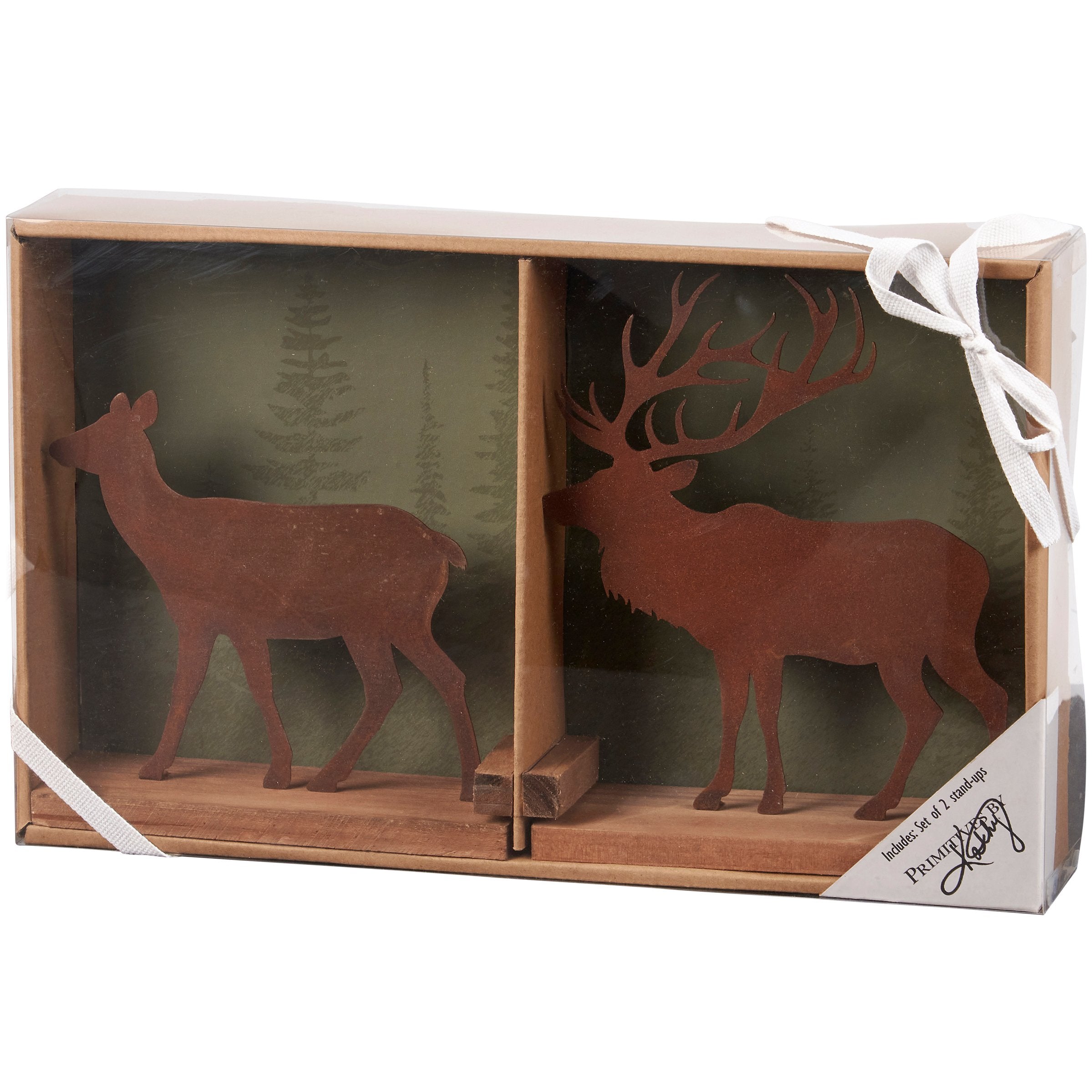 Rustic Metal Elk Stand Up Decor Set Pair for Cabin & Lake Home