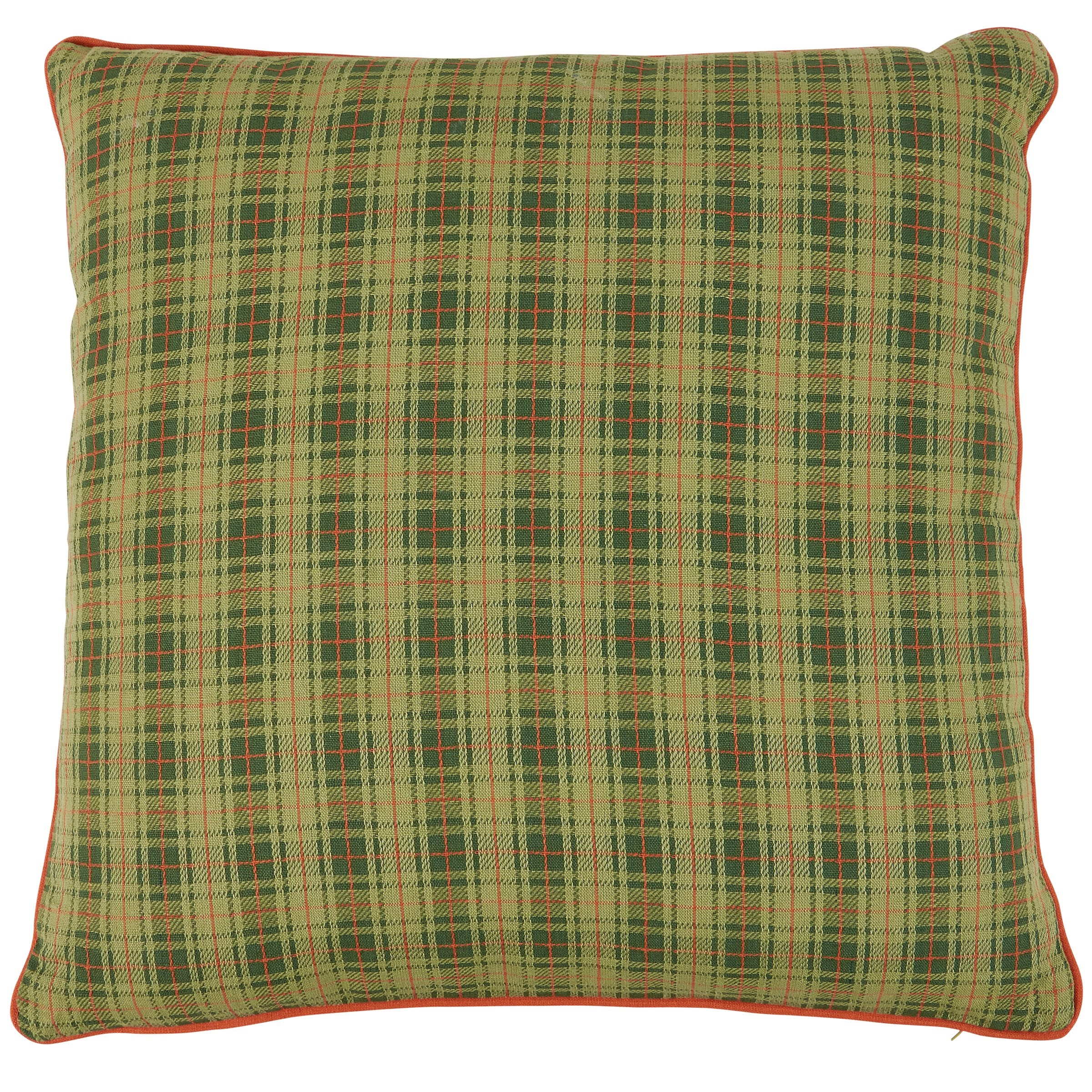 Cozy Green Tartan Plaid Pillow, 20x20 Inch, Removable Cotton Cover, Cabin & RV Decor