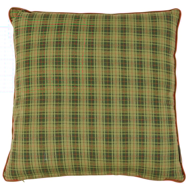 Cozy Green Tartan Plaid Pillow, 20x20 Inch, Removable Cotton Cover, Cabin & RV Decor