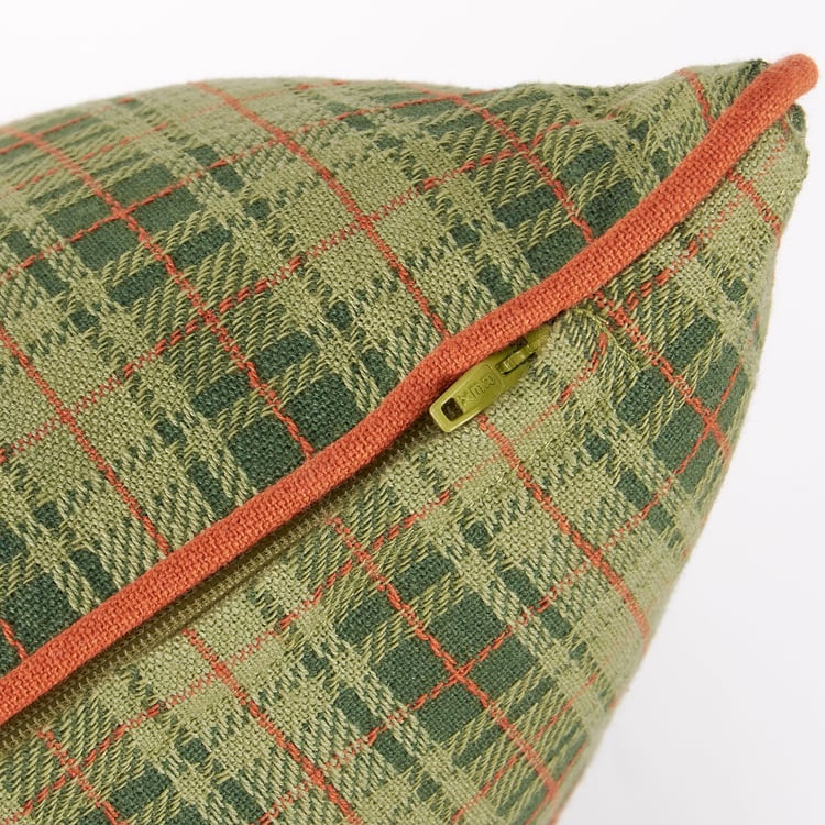 Cozy Green Tartan Plaid Pillow, 20x20 Inch, Removable Cotton Cover, Cabin & RV Decor