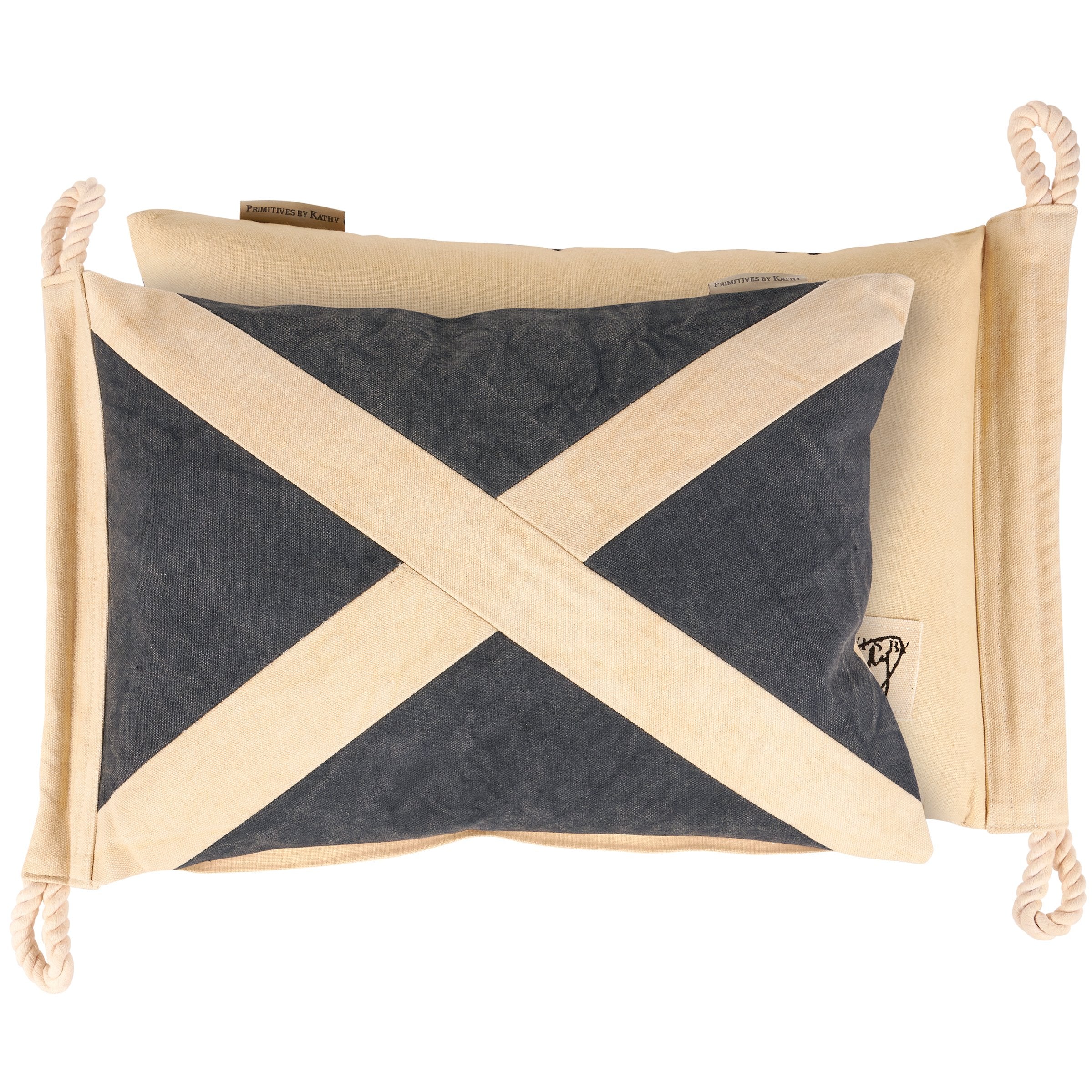 Vintage Nautical At Rest Flag Pillow, Durable Canvas, Rope Accents, Zipper Cover