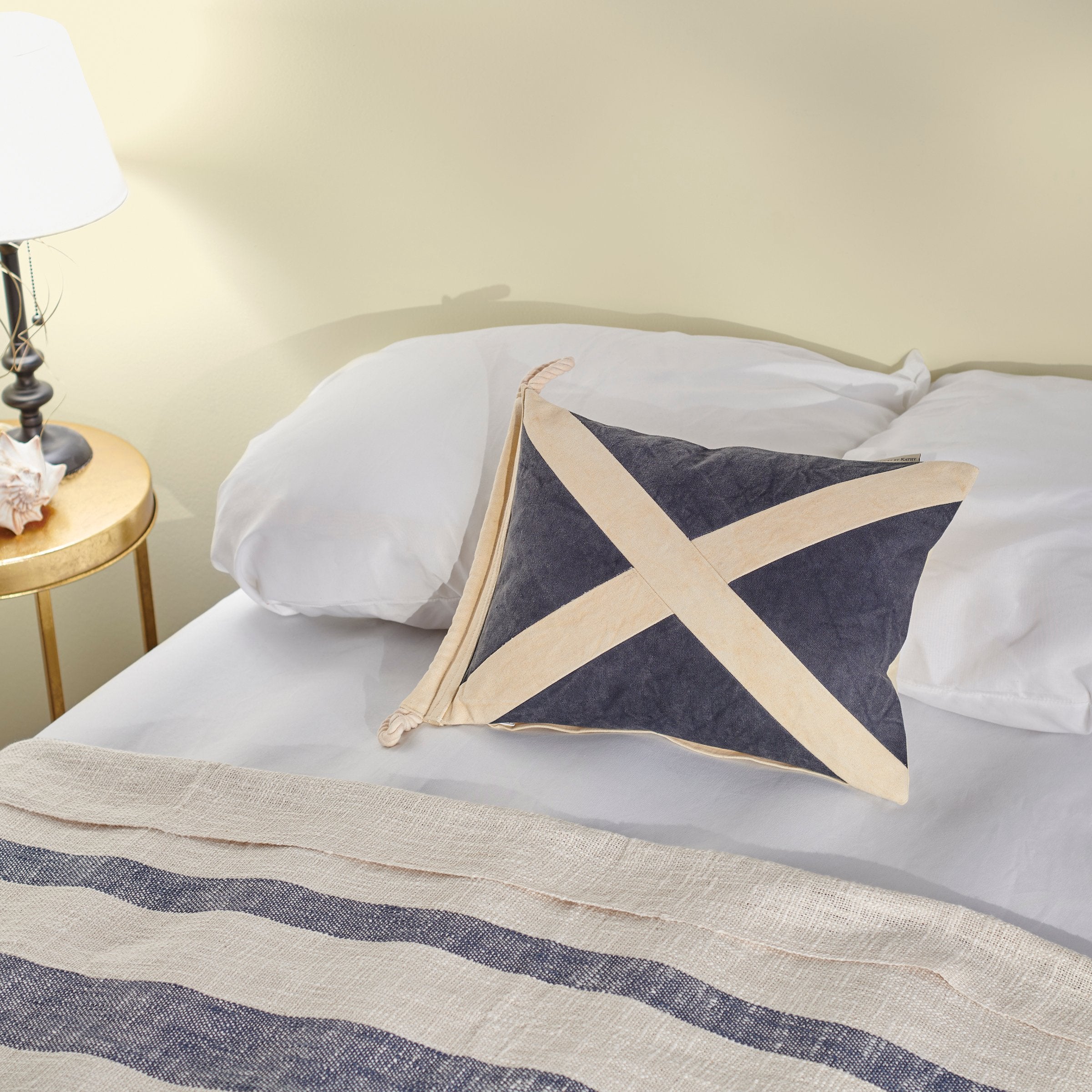 Vintage Nautical At Rest Flag Pillow, Durable Canvas, Rope Accents, Zipper Cover