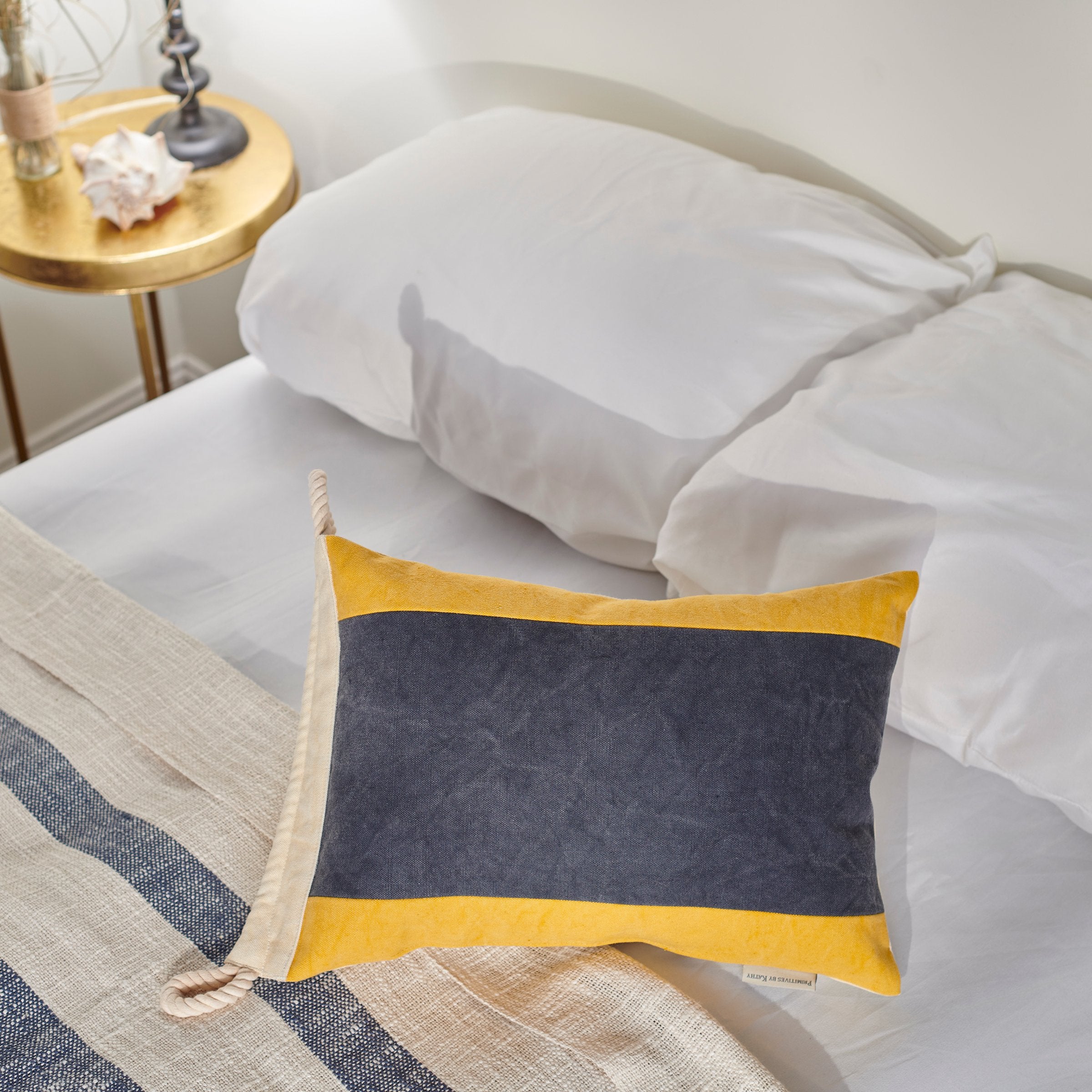 Decorative Nautical Keep Clear Signal Flag Pillow with Rope Accents, Canvas, Zippered Cover