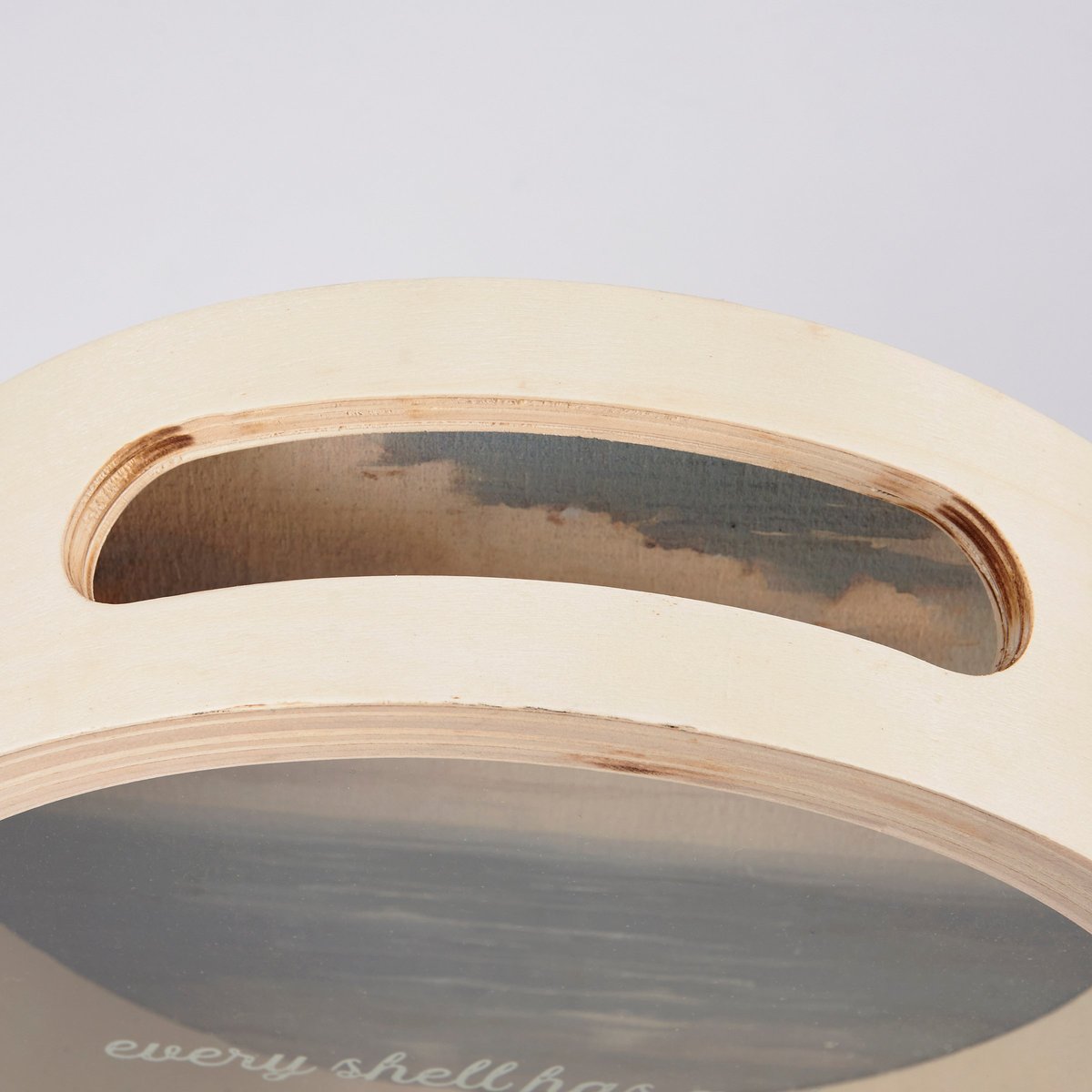 Coastal Round Wood & Glass Seashell Holder - "Every Shell Has A Story" Keepsake Display