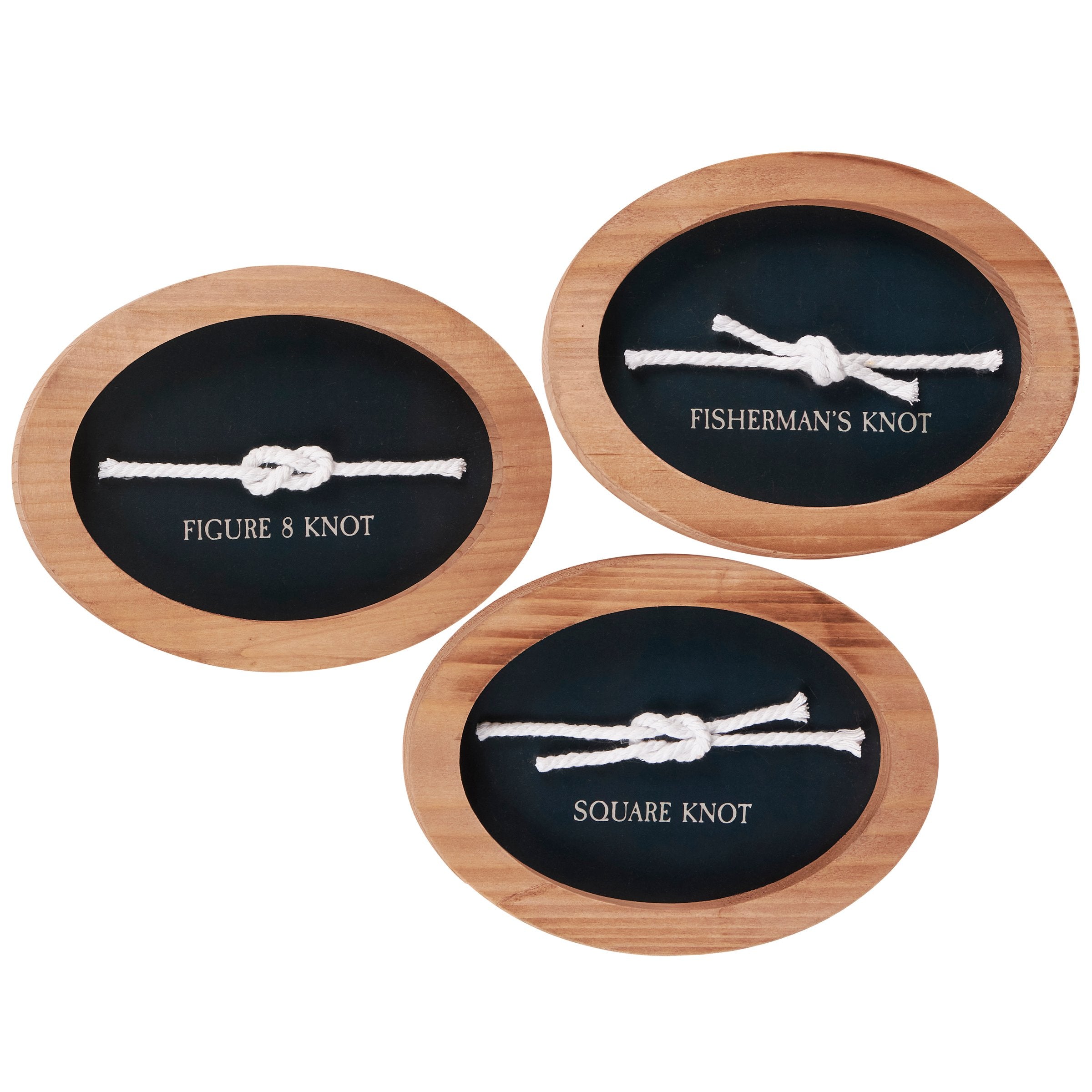 Coastal Nautical Boating Knot Decorative Hanging Wall Art Set - Wood Frame & Rope