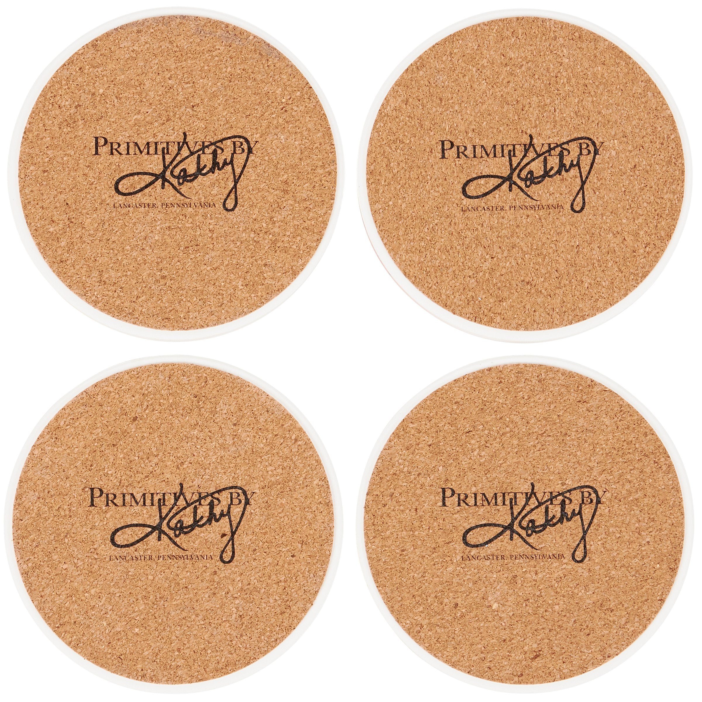 Rustic Stoneware Tree Slice Coaster Set with Cork Bases and Wire Holder