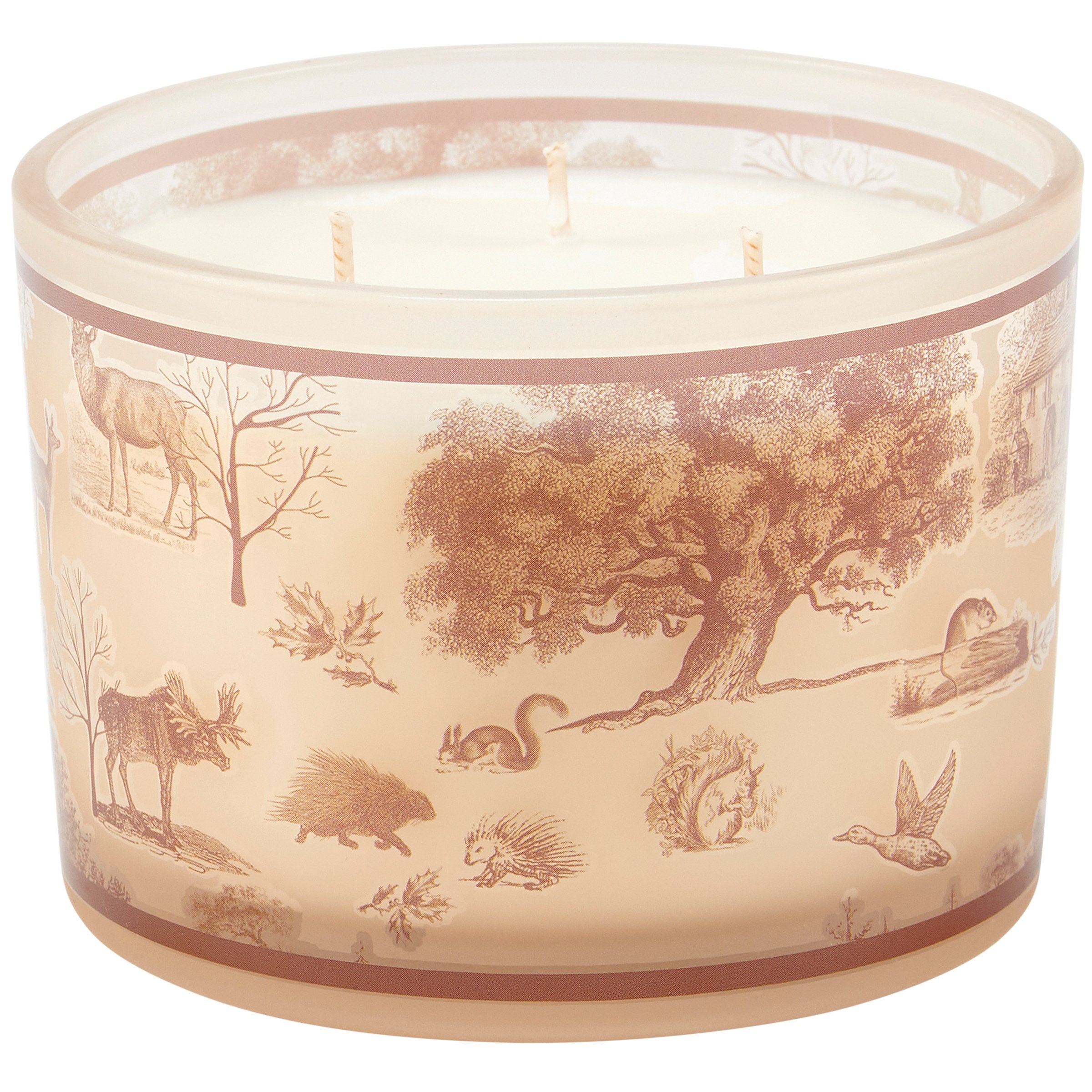 Cabin Toile Pine Scented Soy Wax Candle - Woodland Animals Frosted Glass